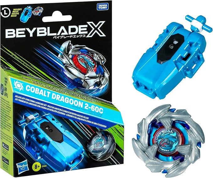 Beyblade X Cobalt Dragoon 2-60C Deluxe Left-Spin String Launcher Set with Attack Type Top Left-Spinning Top Toy; Great Gift for 8 Year Old Boys and Girls