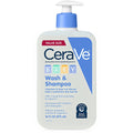 CeraVe Baby Wash & Shampoo, Tear-Free 2-in-1 Bath Wash for Hair & Skin, with Vitamin E, Fragrance-Free, Paraben-Free, Dye-Free, Phthalates-Free, Sulfate-Free, 16oz