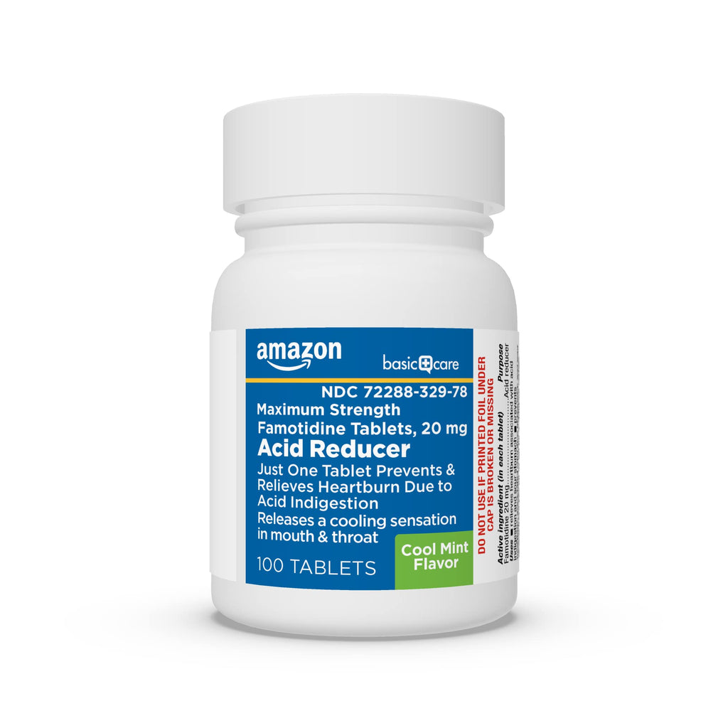 Amazon Basic Care Maximum Strength Famotidine 20mg Tablets, Acid Reducer, Prevents & Relieves Heartburn, Acid Indigestion, Cool Mint, 100 Count Amazon Basic Care buy supplements Au