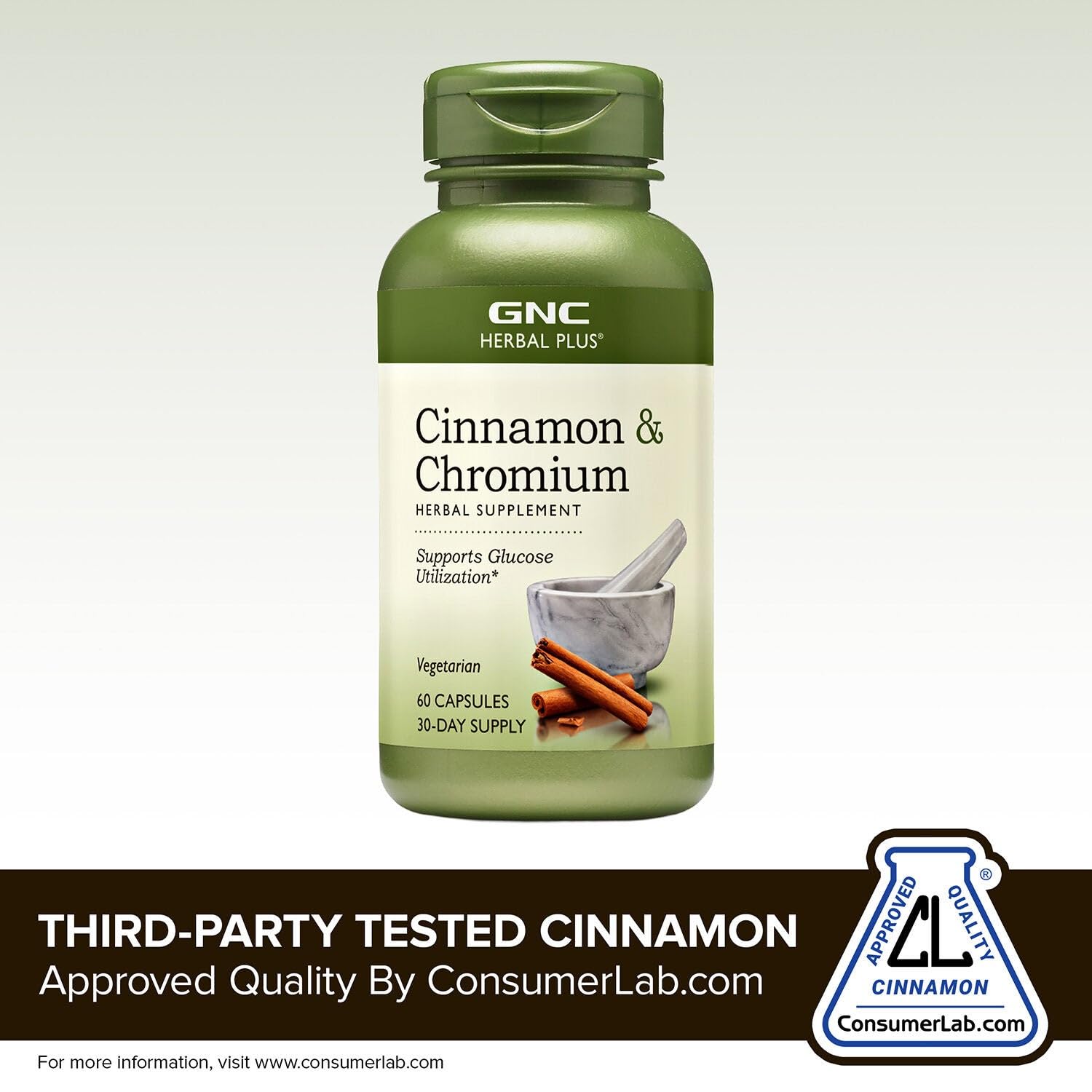 GNC Herbal Plus Cinnamon & Chromium Supplement, Vegetarian 30 Servings