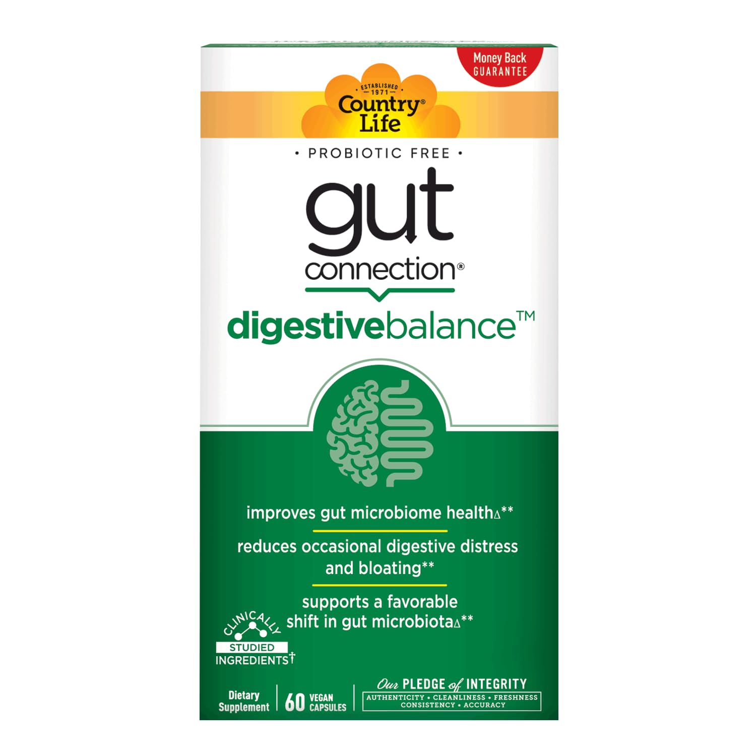 Country Life Gut Connection Digestive Balance – Prebiotic & Digestive Enzyme Supplement for Gut Health, Bloating Relief, and Improved Bowel Movements