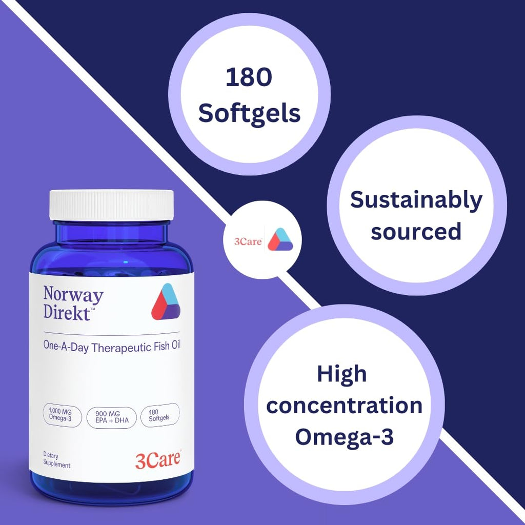 Norway Direkt Omega-3 Fish Oil 2,000mg of Omega-3 per 2 softgel| 1060mg EPA, 740mg DHA (2 Soft-Gel Serving) Grade (180 Softgels)