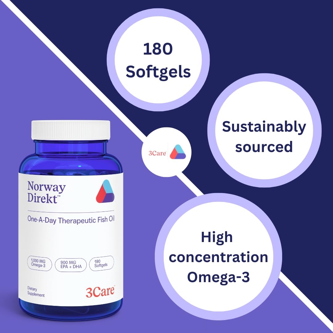 Norway Direkt Omega-3 Fish Oil 2,000mg of Omega-3 per 2 softgel| 1060mg EPA, 740mg DHA (2 Soft-Gel Serving) Grade (180 Softgels)