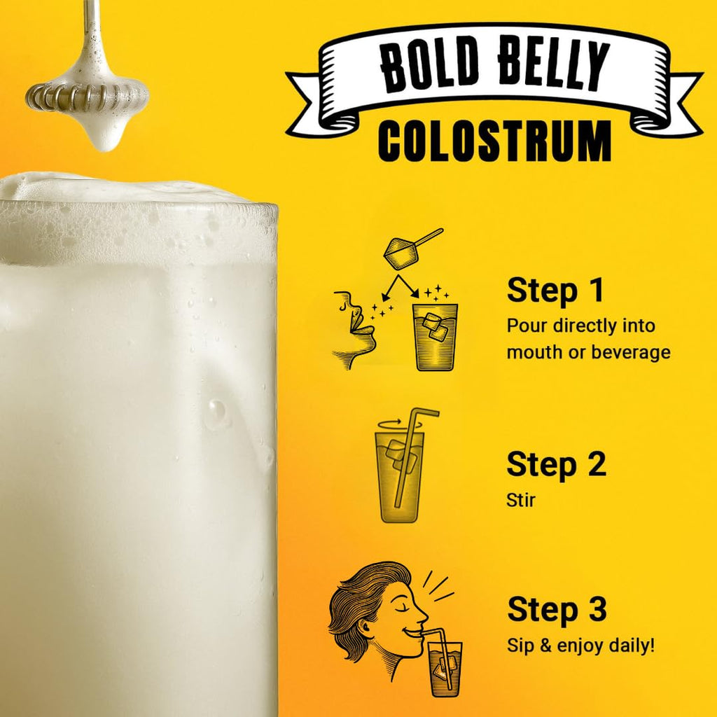 Bold Belly Colostrum Powder Supplement - Whole Cream Bovine Colostrum for Gut & Immune Support, Grass-Fed USA Cows, Cold-Processed