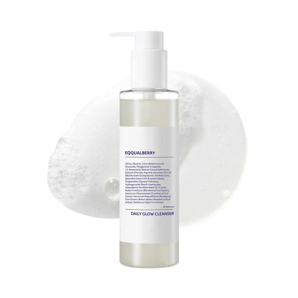 EQQUALBERRY pH Balanced Daily Glow Gel Cleanser 7.1 fl oz. 210ml Moisturizing finish, Gentle Gel Cleaning, Korean Skincare EWG Green
