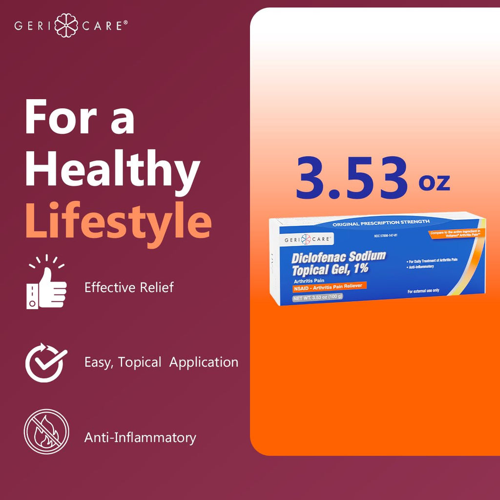 GeriCare Topical Arthritis Pain Relief Gel Diclofenac Sodium 1% (NSAID) Hand Wrist Elbow Foot Ankle Knee Extra-Strength Pain Reliever- Anti-inflammatory Arthritis Pain Treatment, 3.53oz (3 Pack) GeriCareBuy Supplements Australia
