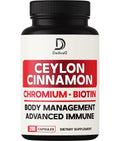 Supplement bottle labeled 'Ceylon Cinnamon, Chromium, Biotin' with brand logo on a white background