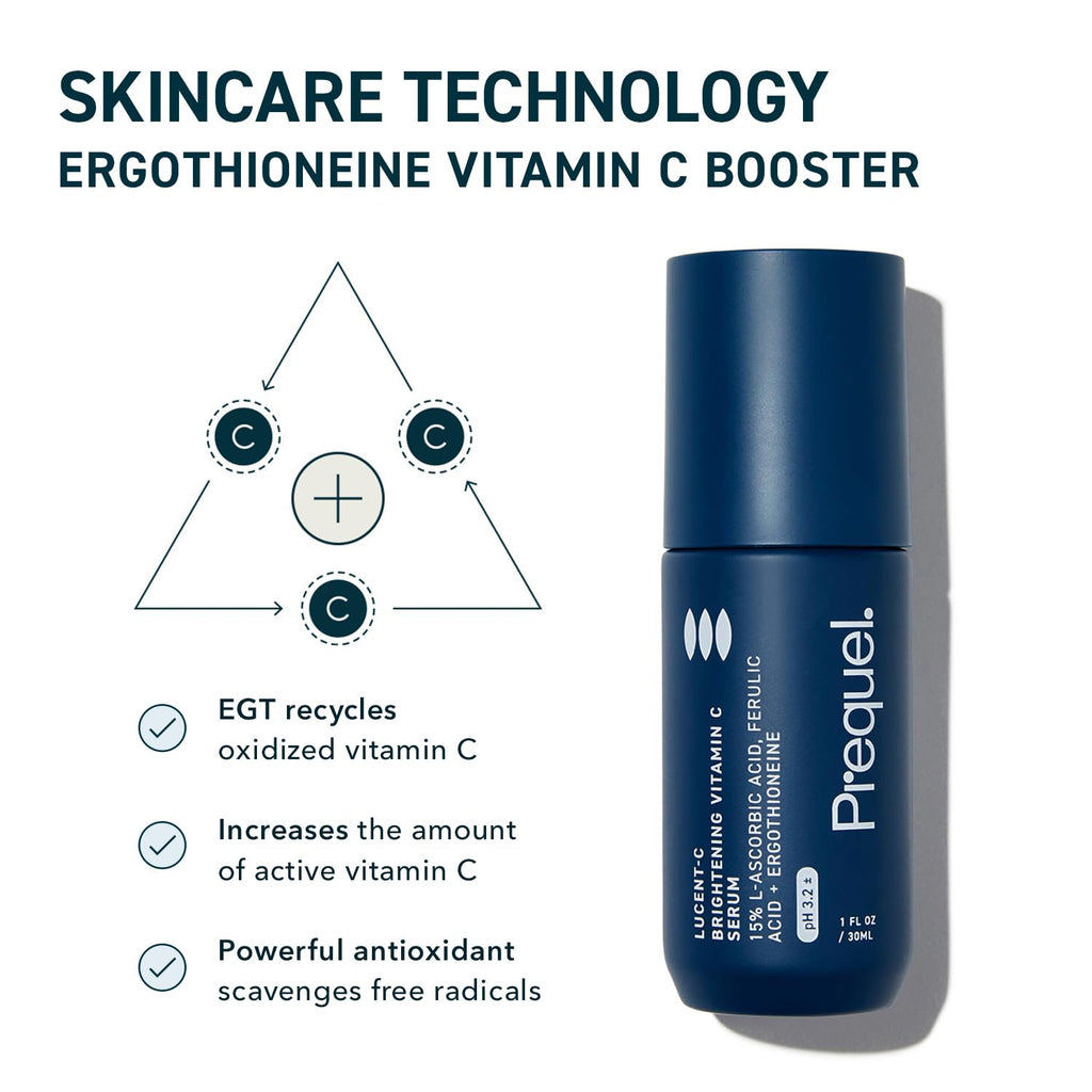 Prequel Skin Lucent-C, Vitamin C Serum for Face. Professional Facial L-Ascorbic Acid, Ferulic Acid Formula with Niacinamide.