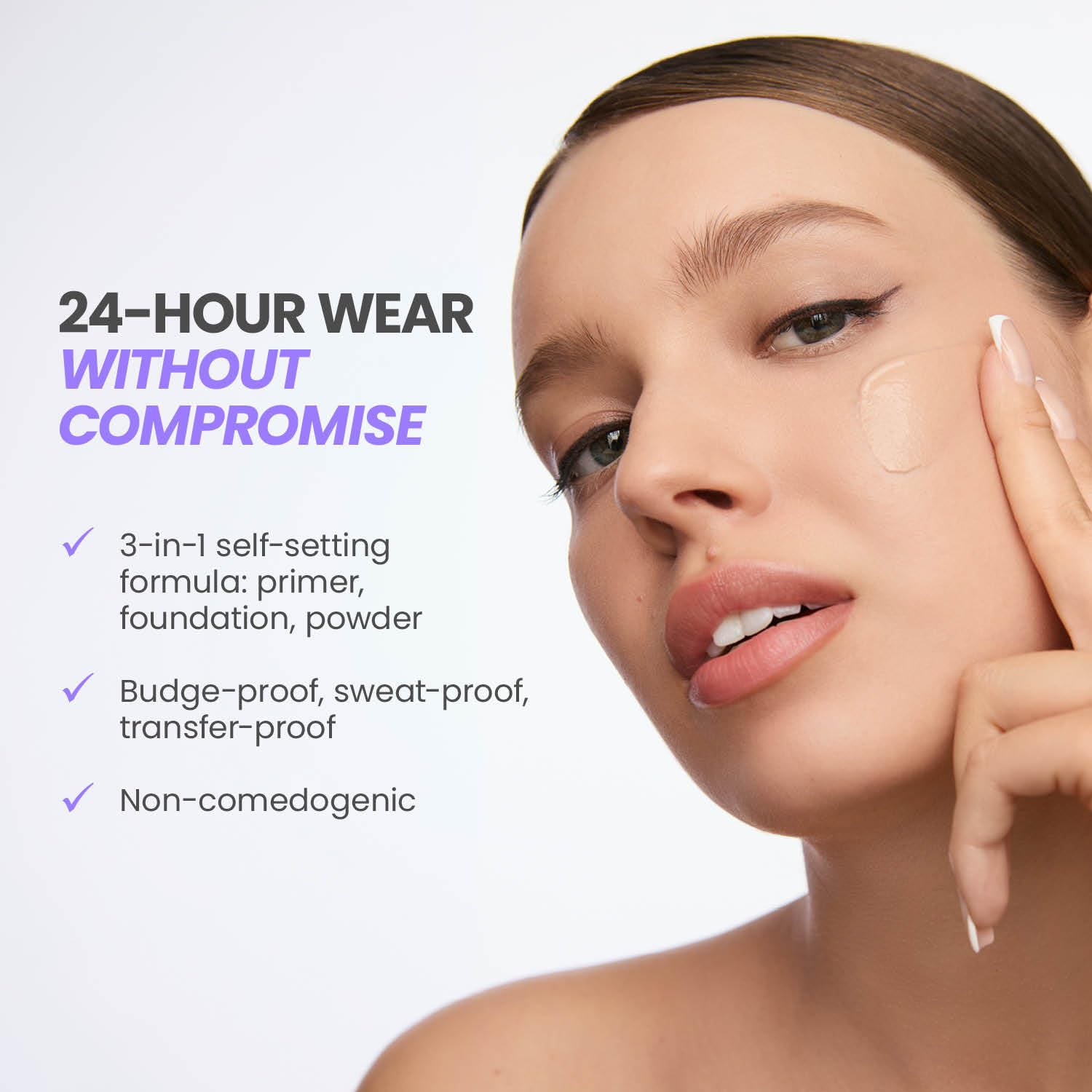 Wonderskin Hyper Bond All-Day Stay Serum Foundation – Waterproof, Transfer-Proof, 24HR Longwear Face Makeup with Niacinamide & Hyaluronic Acid – Lightweight, Natural Finish (Echo)