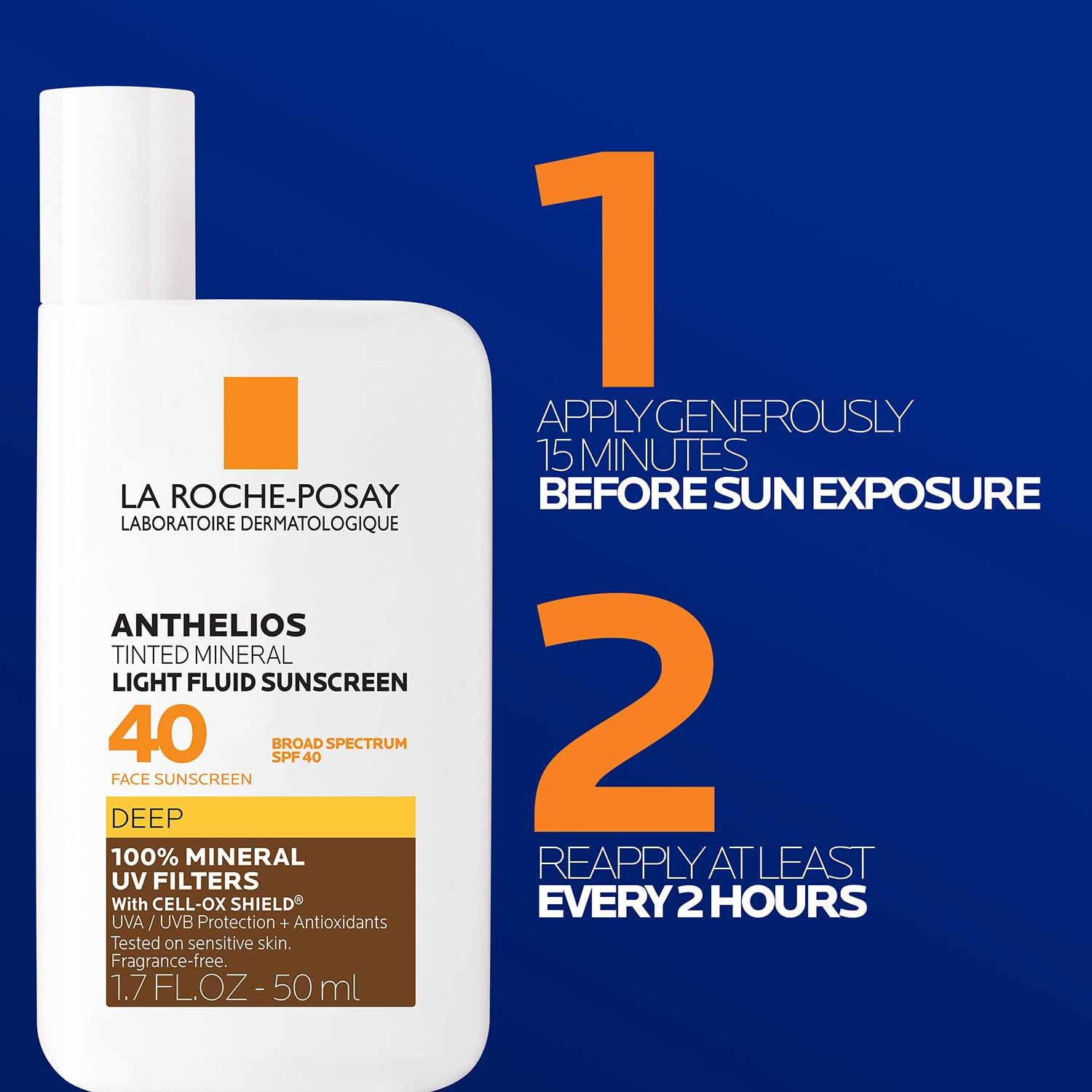 La Roche-Posay Anthelios Tinted Sunscreen SPF 40, Broad Spectrum SPF + Antioxidants, Titanium Dioxide & Zinc Oxide Sunscreen, 4 Flexible Shades With No White Cast