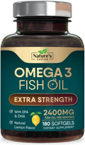 Omega 3 Fish Oil Supplements - 2400mg Fish Oil Per Serving - Triple Strength Omega-3 with Fatty Acids EPA & DHA - Natural Heart, Brain & Immune Support