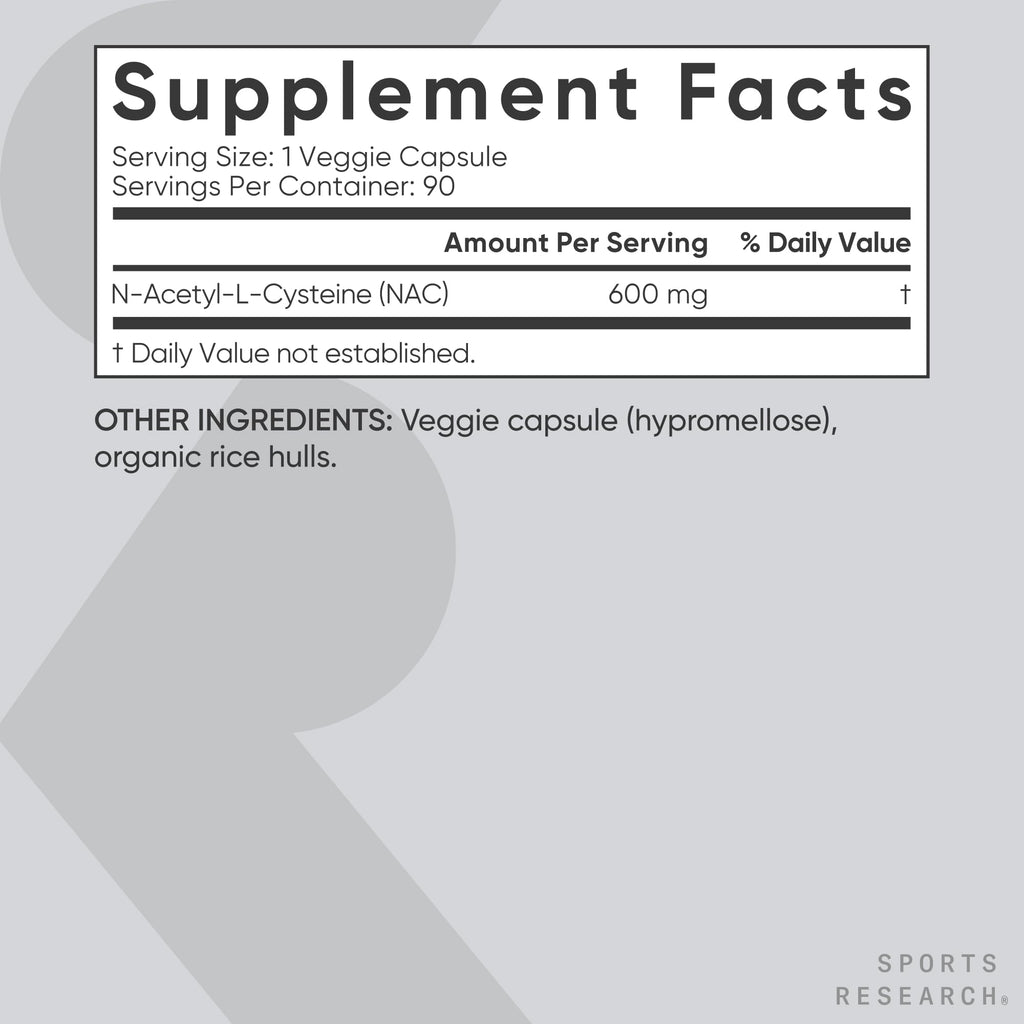 Sports Research Vegan NAC Supplement (N-Acetyl Cysteine) 600 mg - Supports Antioxidant Activity - NAC 600 mg - Non-GMO - 90 Capsules for Adults Daily Use Sports Research buy supplements Au
