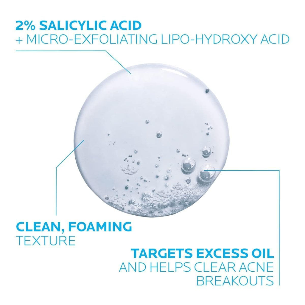 La Roche-Posay Effaclar Medicated Gel Cleanser,2% Salicylic Acid Cleanser + LHA + Glycerin,Foaming Acne Face Wash,Helps Clear & Prevent Acne Breakouts,