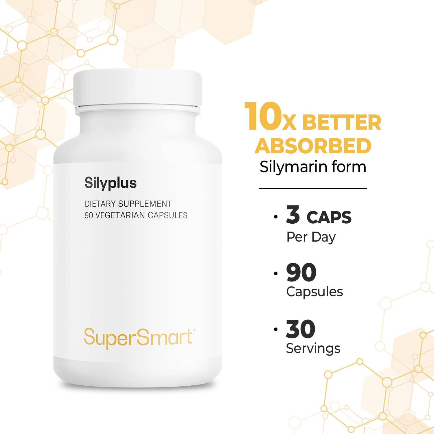 Supersmart - Silyplus 360mg per Day (Patented) - with Silymarin Milk Thistle Supplement - Siliphos Phytosomes | Non-GMO & Gluten Free - 90 Vegetarian Capsules