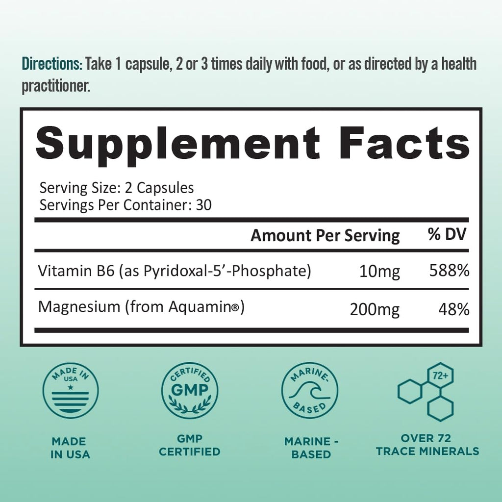Ocean Magnesium 200mg Aquamin | More Soluble Than Magnesium Glycinate | Whole Food Mag B6 Supplement for Women | Gentle on Stomach & Vegan | Sleep Support, Calms Nerves & Leg Cramps | 60 Ct BB Company buy supplements Au