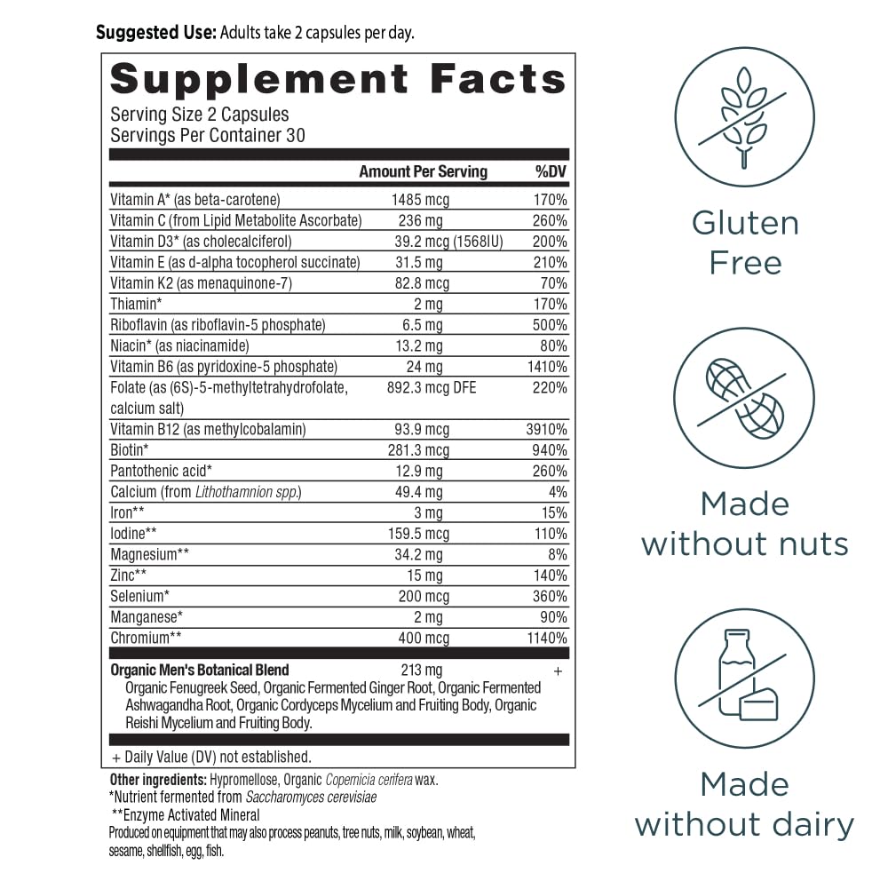 Ancient Nutrition Multivitamin for Men, Men's Fermented Multivitamin with Methylated Vitamin A, C, D, E, K, Zinc & Magnesium, Immune Support, Vegan, 60 Ct Ancient Nutrition buy supplements Au