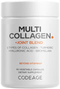 Codeage Multi Collagen Protein + Joint Blend Supplement, Hyaluronic Acid, Bromelain, Turmeric, Ginger, Boswellia, Astaxanthin - Hydrolyzed Bovine Collagen - 5 Collagen Types - Non-GMO - 90 Capsules CodeageBuy Supplements Australia