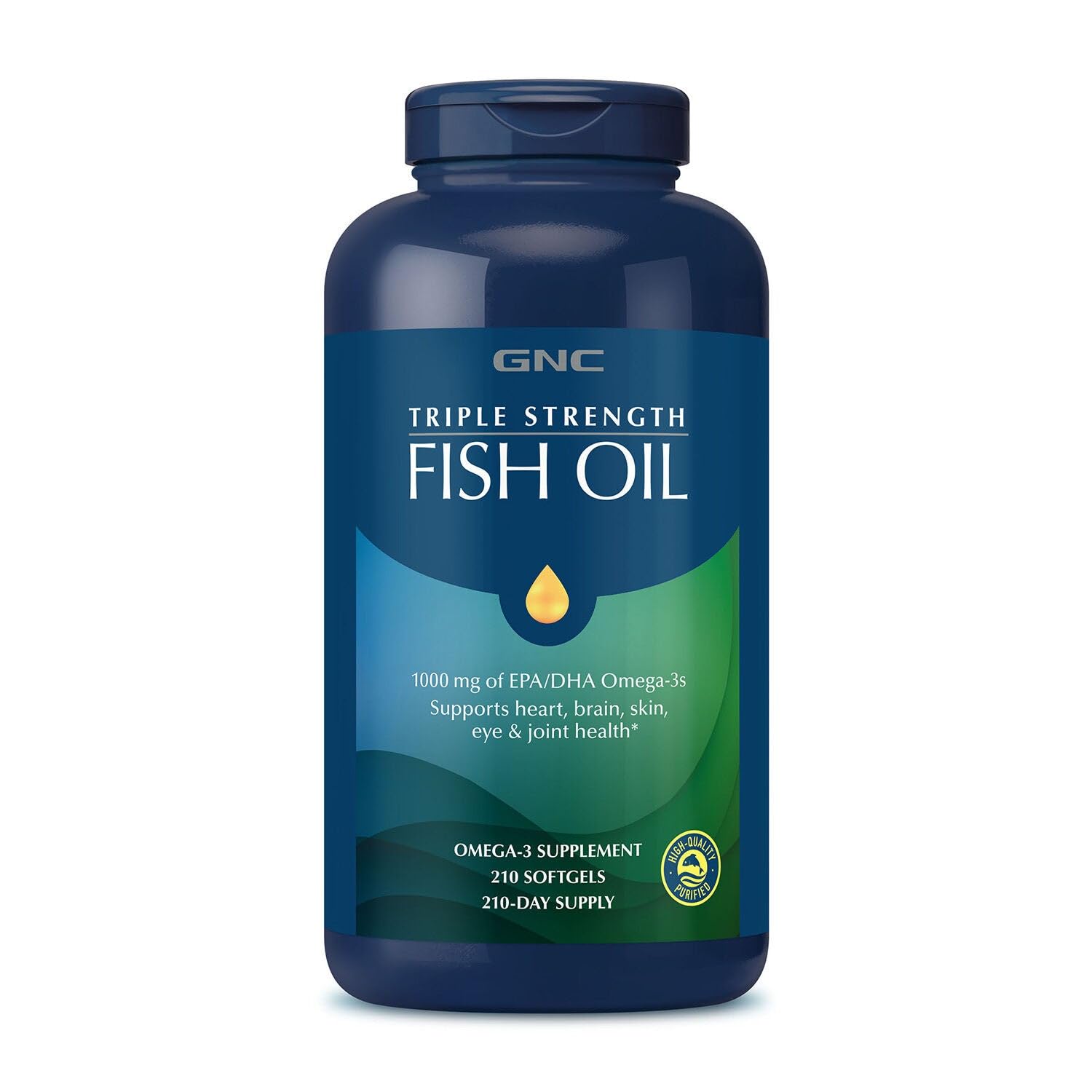 GNC Triple Strength Fish Oil Omega 3 Supplement, 1000mg EPA and DHA, Supports Heart, , Skin, Eye and Joint Health, 210 Softgels