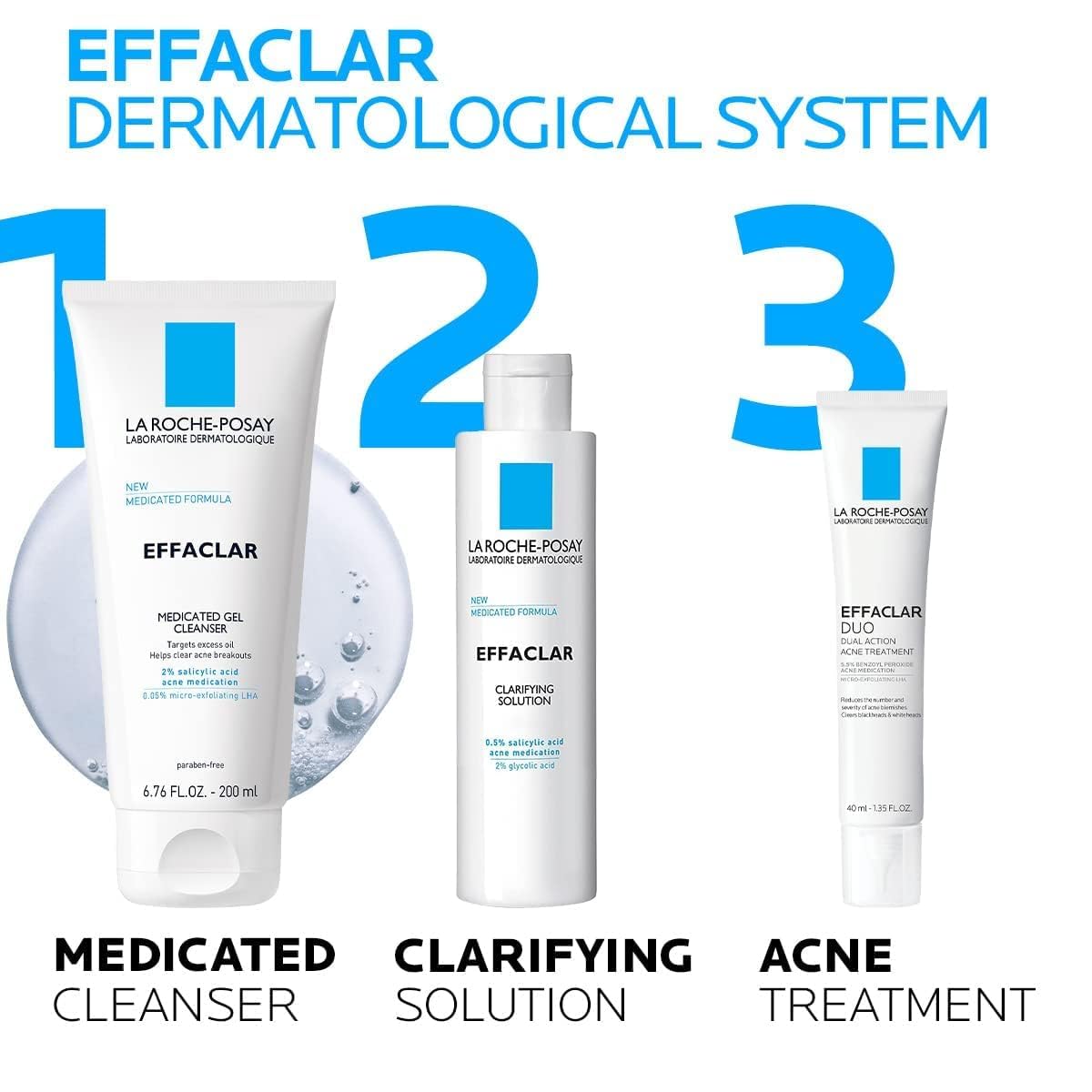 La Roche-Posay Effaclar Medicated Gel Cleanser,2% Salicylic Acid Cleanser + LHA + Glycerin,Foaming Acne Face Wash,Helps Clear & Prevent Acne Breakouts,