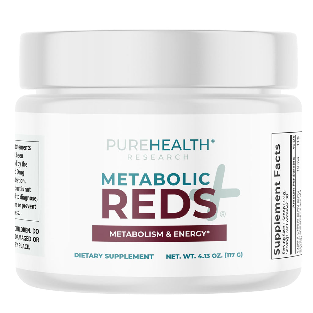 PUREHEALTH RESEARCH Metabolic Reds - Organic Superfood Powder Supplement - Fruit, Veggie, Adaptogenic, Probiotic Blends & More - for Metabolism & Energy Support