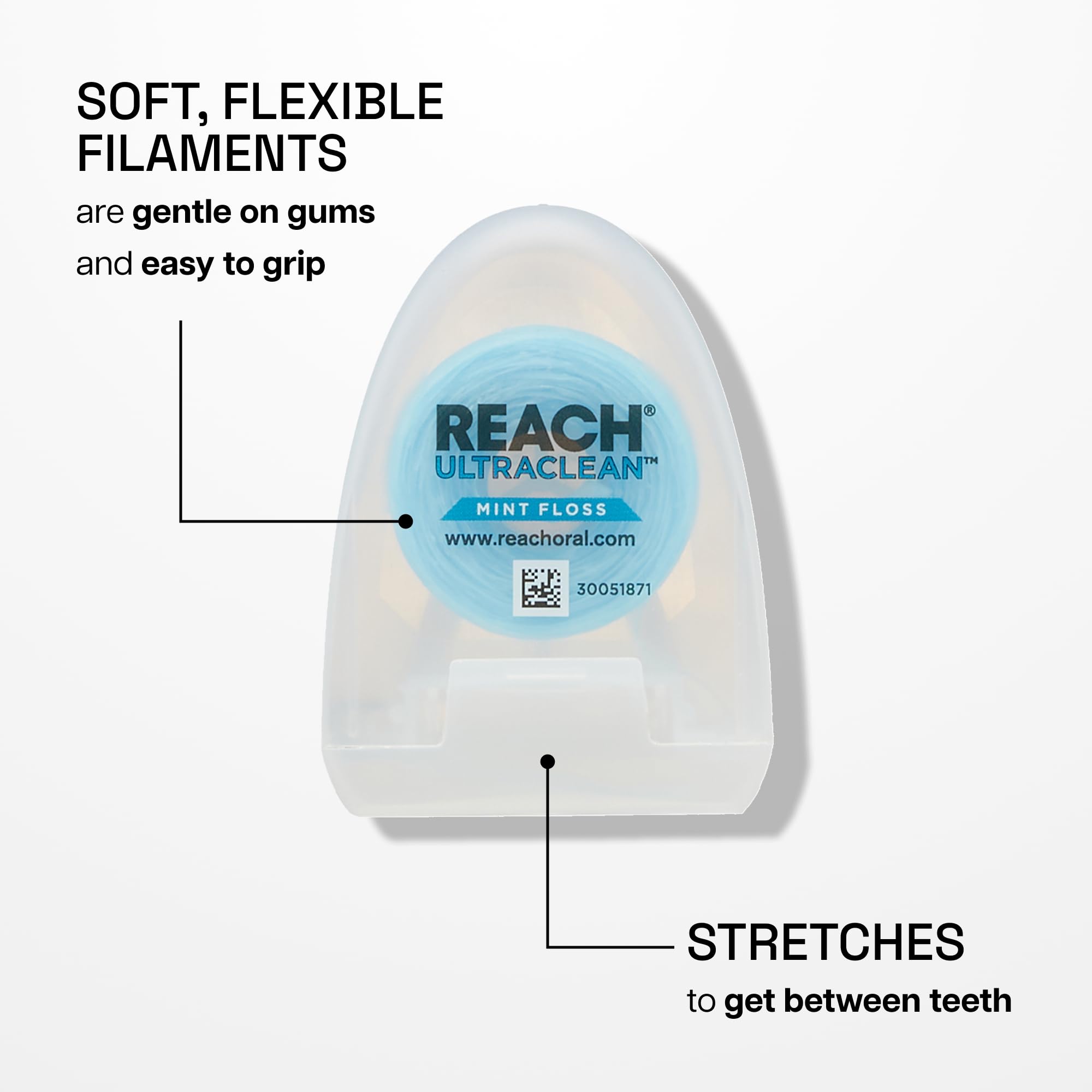 REACH Ultraclean Dental Floss, Mint, Plaque Remover for Teeth, Shred Resistant, Waxed, Easy on Gums & Teeth, Mint, Oral Care