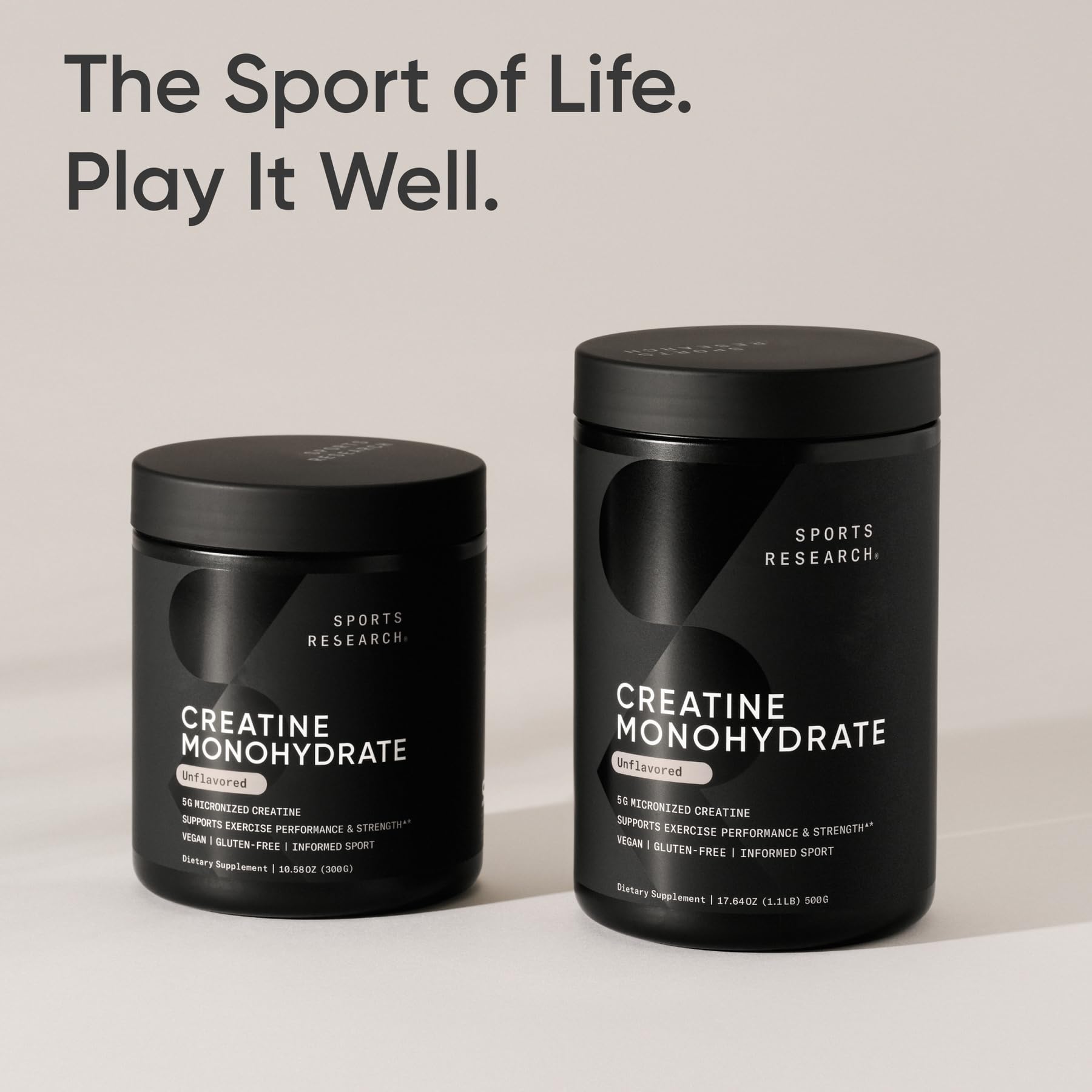Sports Research Creatine Monohydrate - Gain Lean Muscle, Improve Performance and Strength and Support Workout Recovery - 5 g Micronized Creatine - 10.58 oz