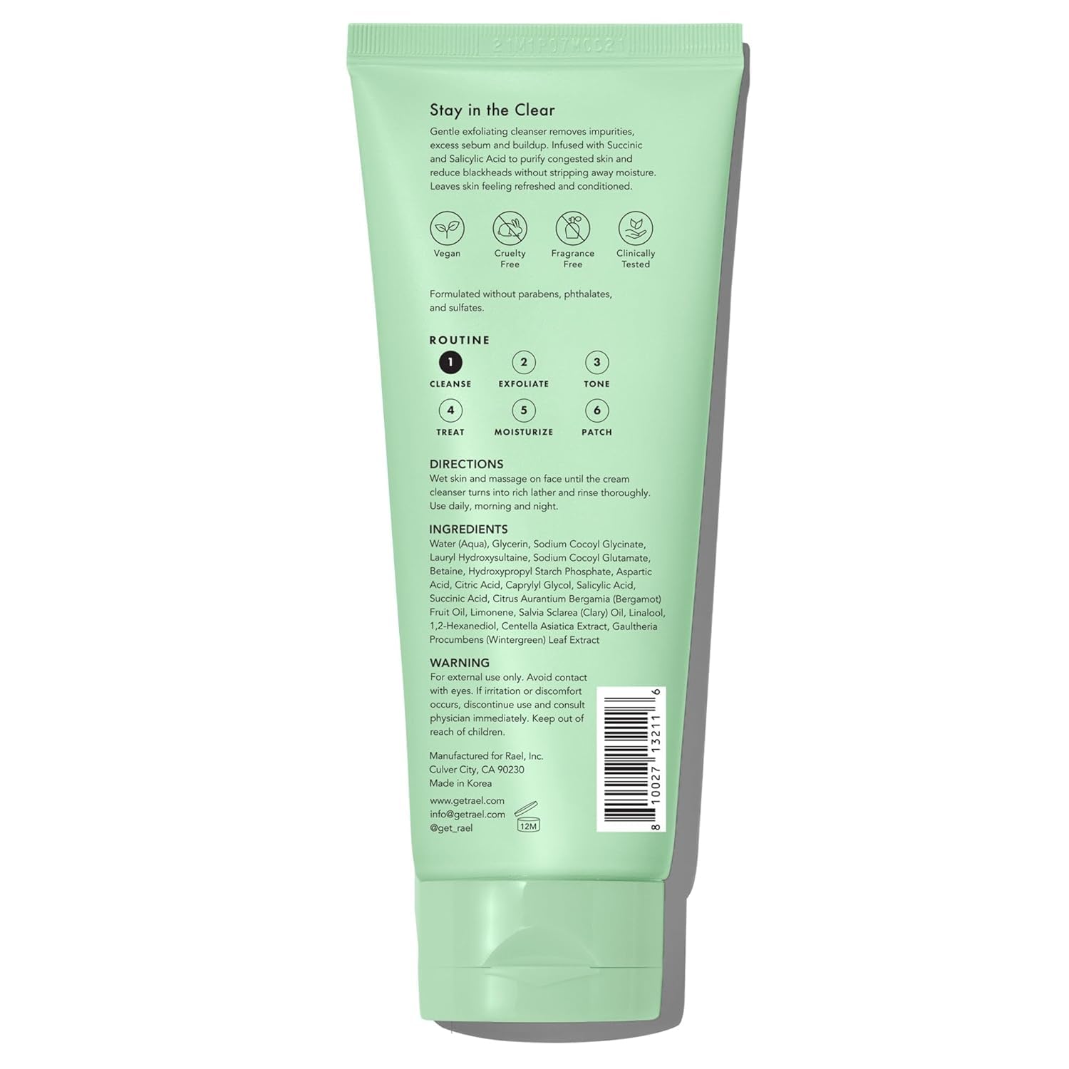 Rael Miracle Clear Facial Cleanser – Makeup Remover, Daily Face Wash, Gentle Deep Pore Cleansing Korean Skin Care for Oily
