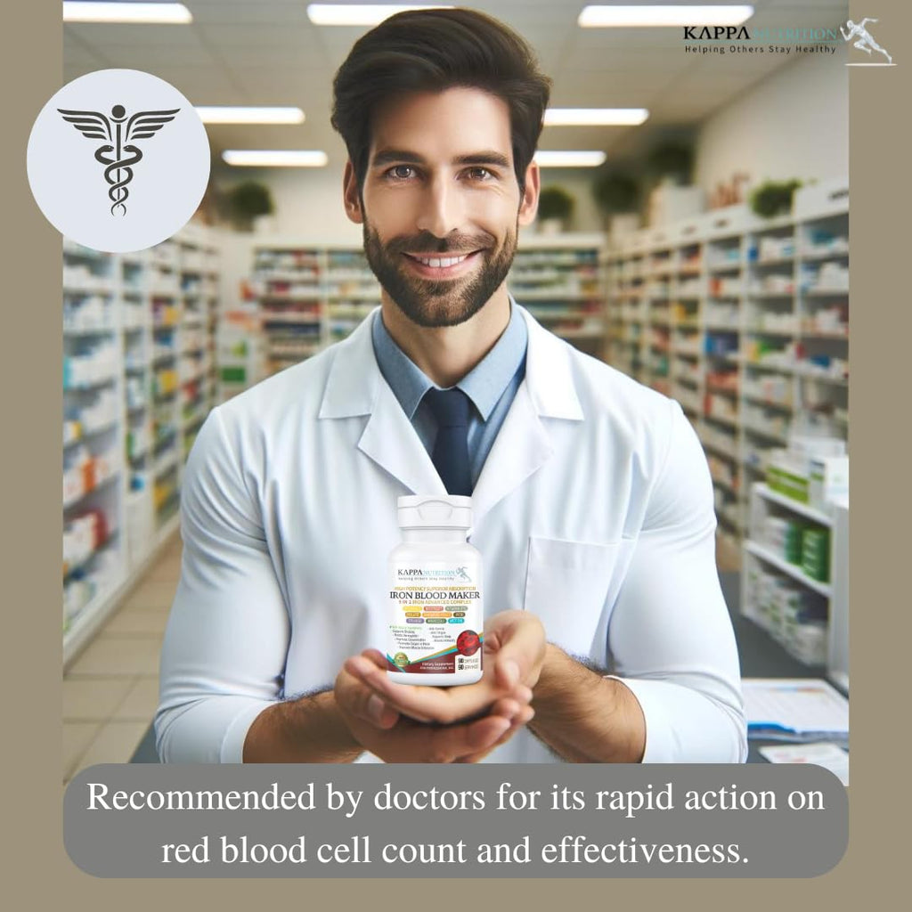 KAPPA NUTRITION Iron 26mg, Vitamin C & Orange 150mg, Folate 667mcg DFE, Vitamin B12, Beetroot, Brewers Yeast, Broccoli & MCT Oil 9 in 1 Advanced Complex (60 Capsules) KAPPA NUTRITIONBuy Supplements Australia
