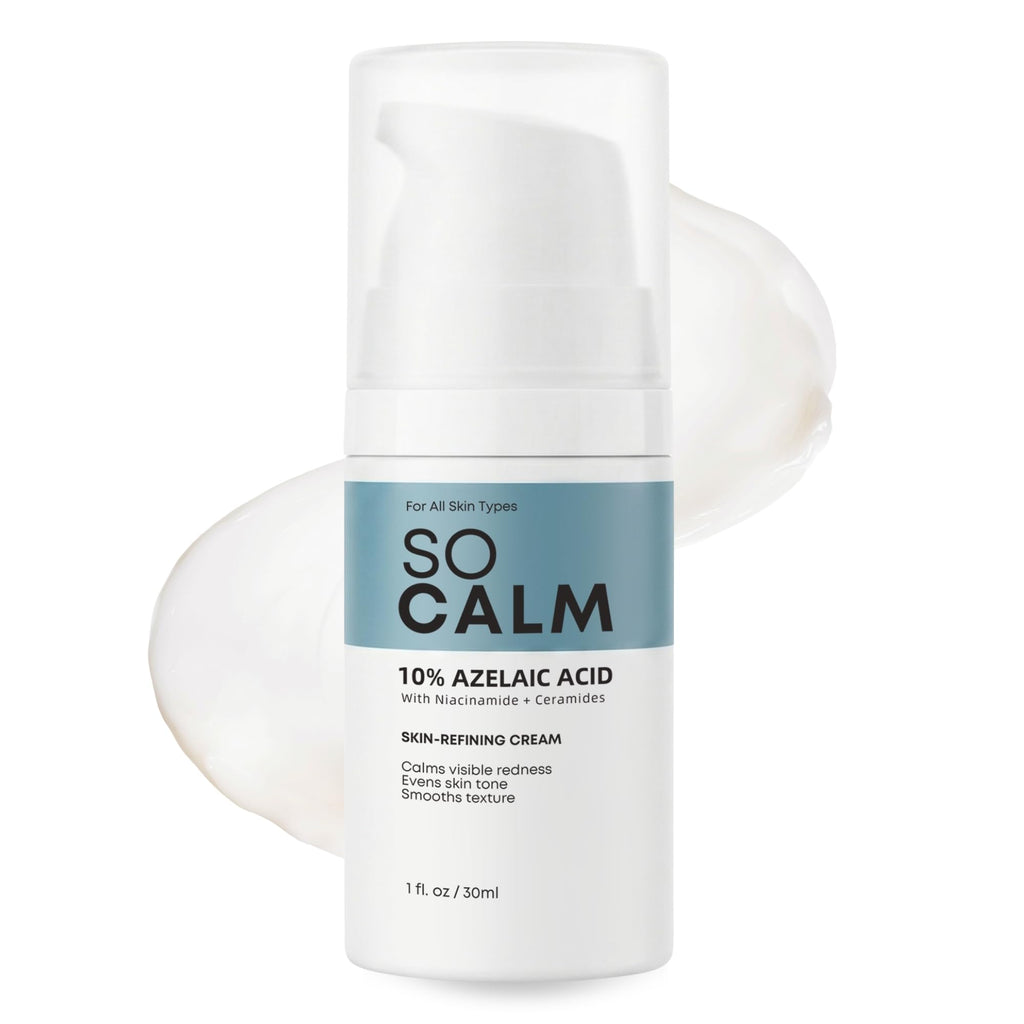 SoCalm Azelaic Acid 10% for Rosacea-Prone Skin – Calms Face Redness & Evens Tone, with Niacinamide & Ceramide NP, Fragrance-Free, 30ml / 1oz