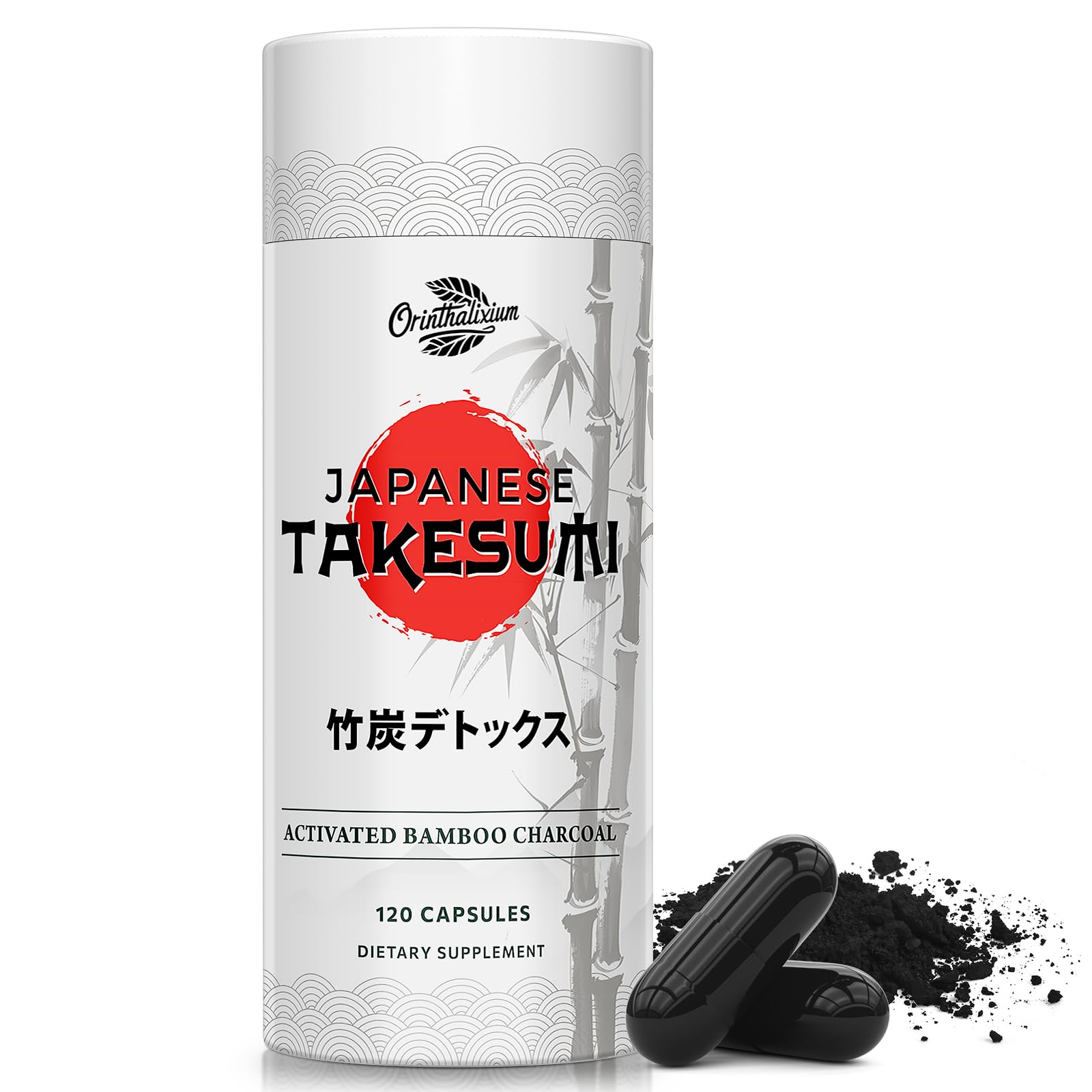 Orinthalixium Takesumi Activated Charcoal 2000mg – Activated Charcoal from Bamboo for Max Absorption, Detox & Gut, 120 Vegan Capsules
