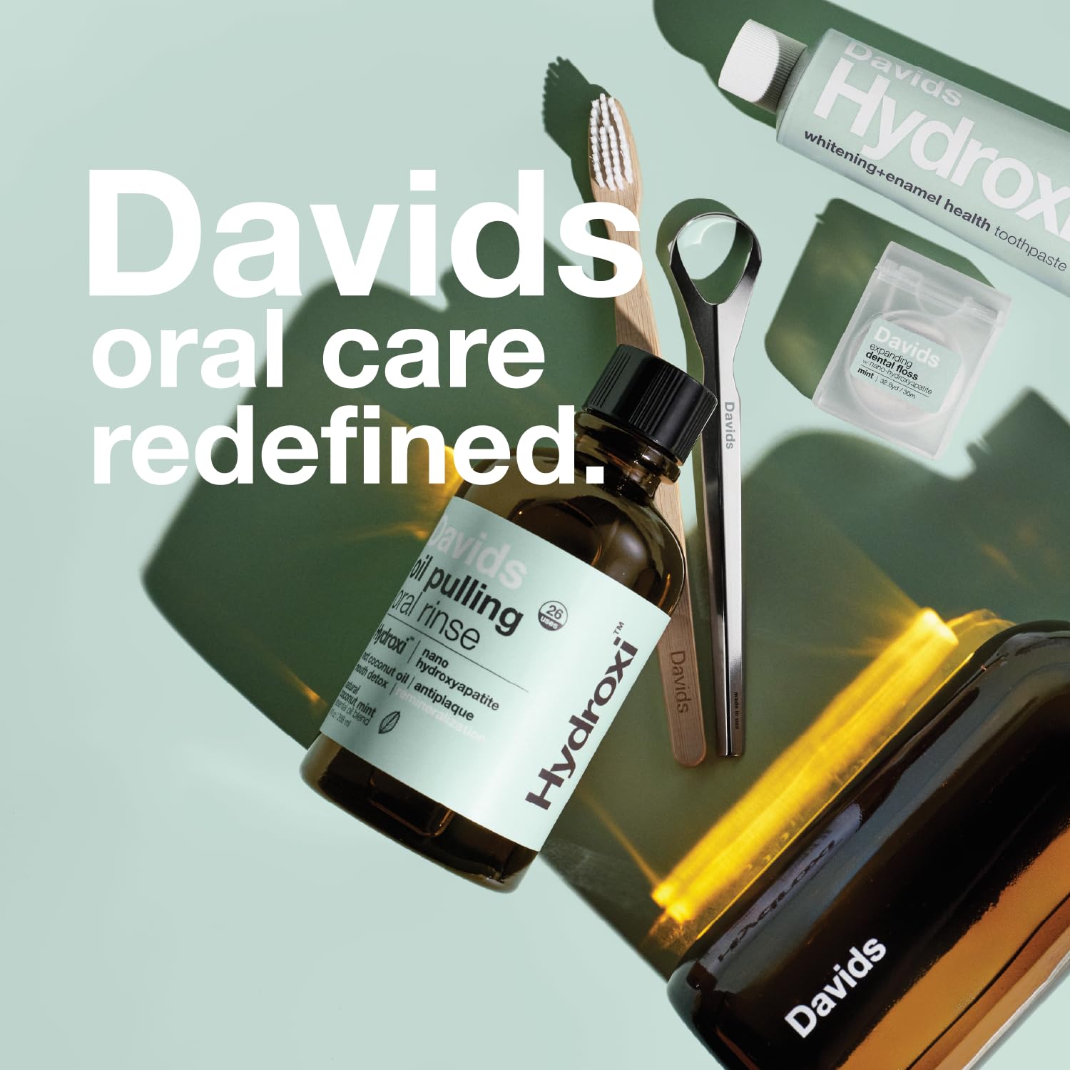 Davids Nano Hydroxyapatite Oil Pulling Oral Rinse Mouthwash, 100% MCT Coconut Oil, Promotes Teeth and Gum Health, Natural Whitening, Essential Oils
