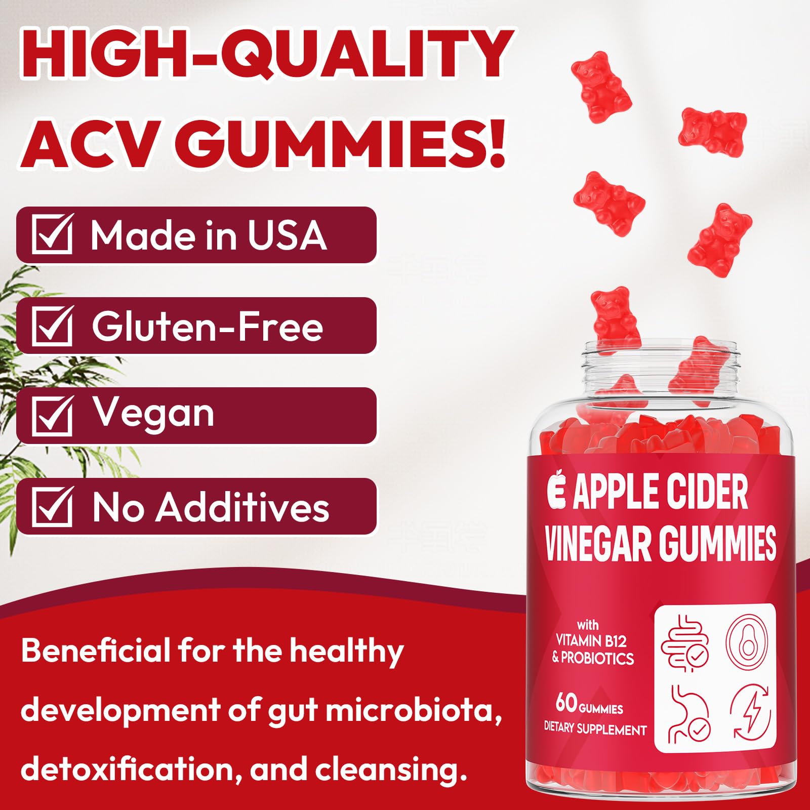 Apple Cider Vinegar Gummies 2000mg, Keto ACV Gummies with Probiotics, Keto Support & B12, Apple Cider Vinegar with Mother for Digestion, Metabolism,