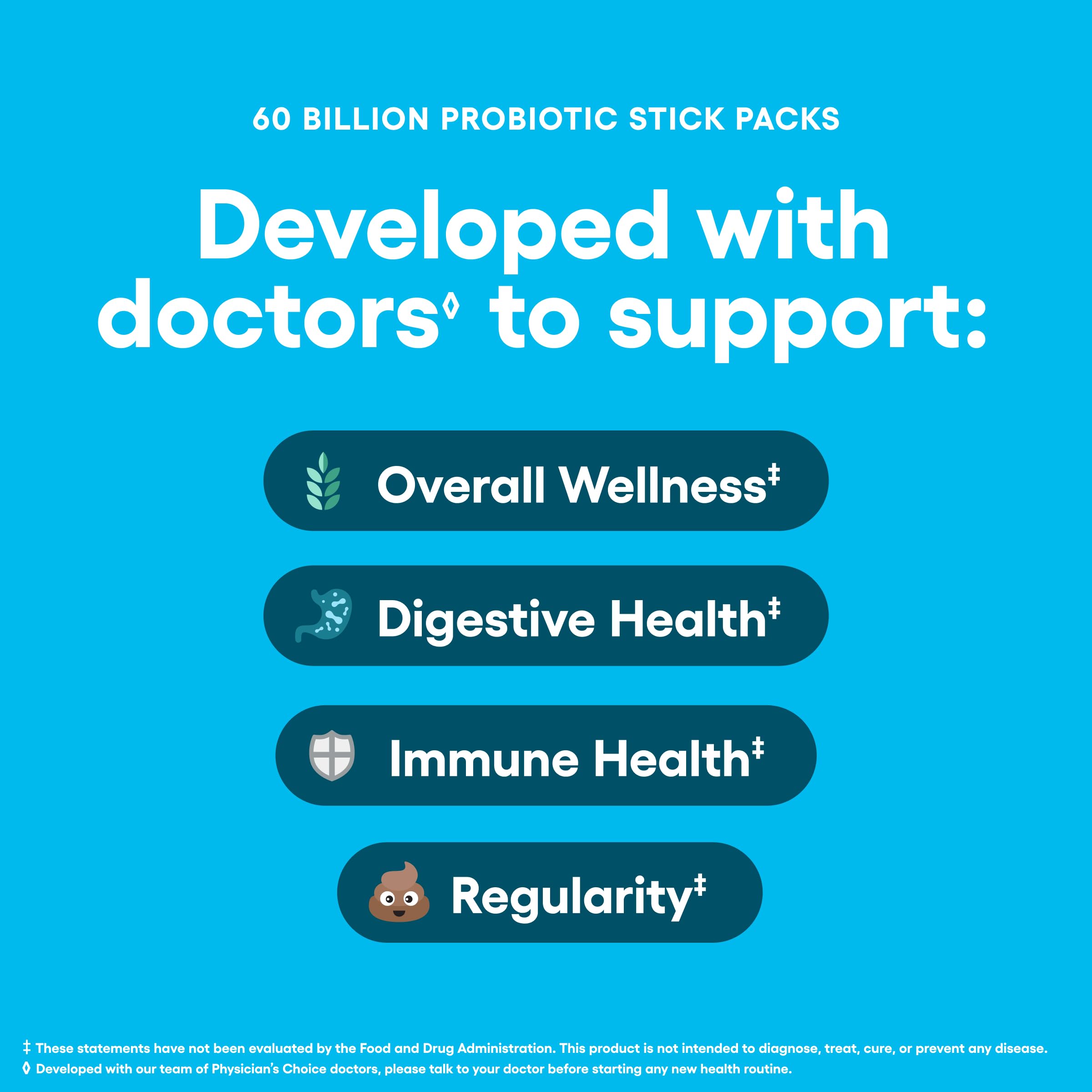 Physician’s Choice 60 Billion CFU Probiotic Stick Packs - 10 Strains + Prebiotics - Immune, Digestive & Gut Health - Supports Occasional Constipation, Diarrhea, Gas & Bloating - for Women & Men - 24CT