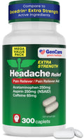 GenCare - Headache Relief Acetaminophen with Aspirin (NSAID) & Caffeine (300 Caplets) Value Pack | Head Pain, Muscle Aches, Back Pain & Body | Generic ExcedrEn Extra Strength GenCare buy supplements Au