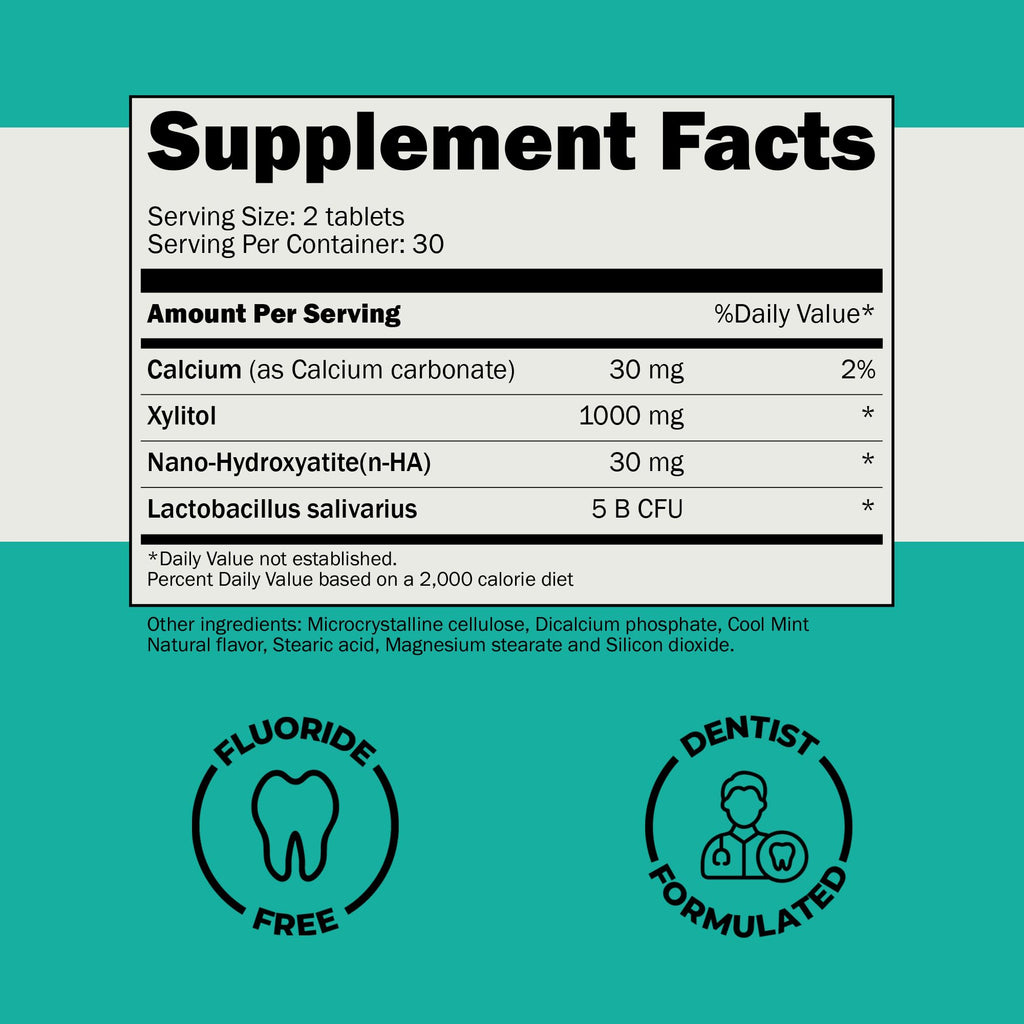 Cavity Protection Chewable Tablet - for Healthy Teeth & Gums - Fresh Breath - Nano Hydroxyapatite - Xylitol - Oral Probiotic Supplement