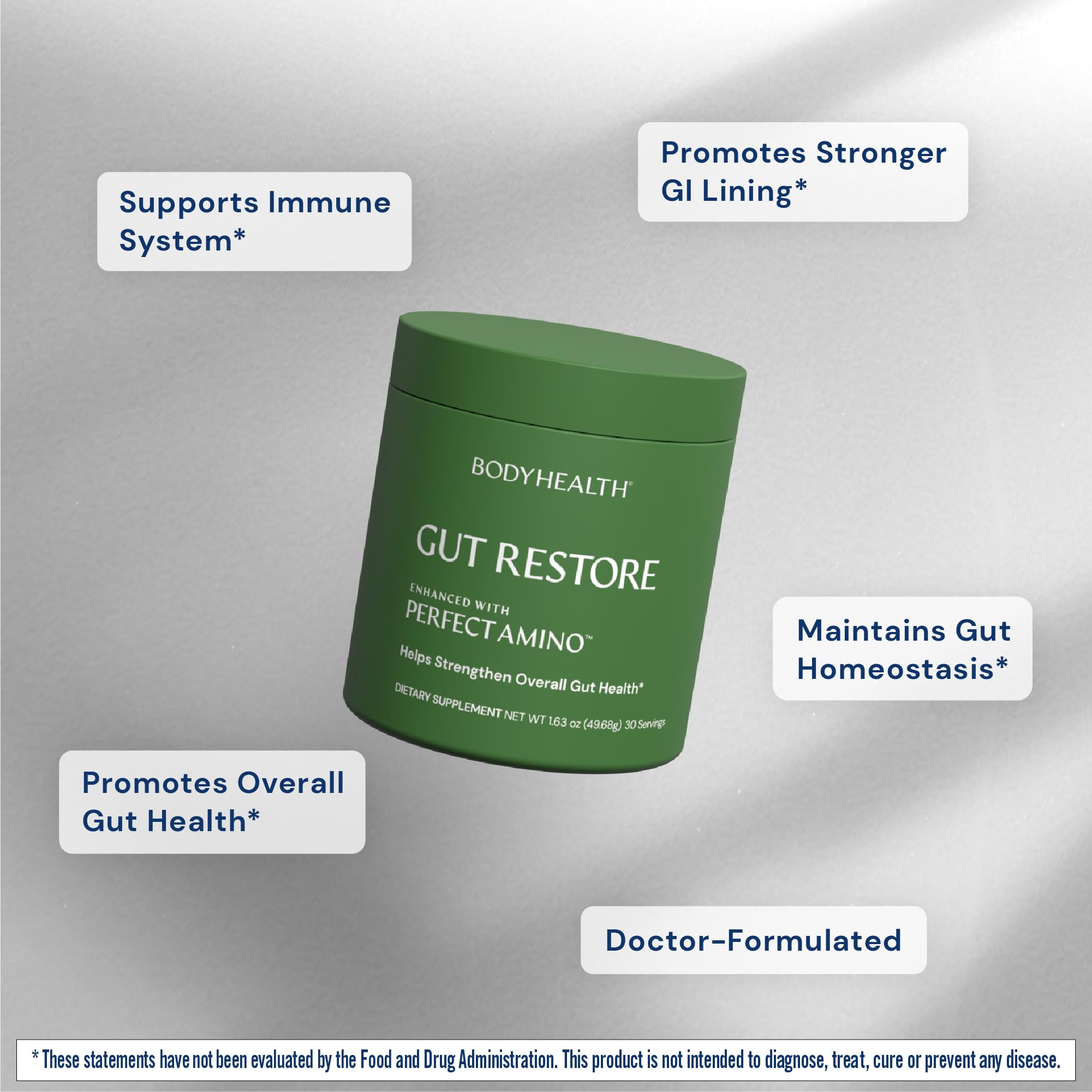 BodyHealth Gut Restore with PerfectAmino, ImmunoLin, and Humic Acid - Gut Health Supplement for Digestive and Immune Support - Unflavored - 30 Servings