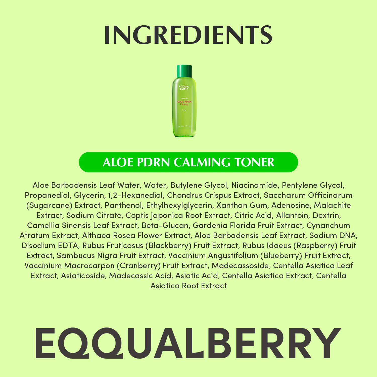 EQQUALBERRY Aloe PDRN Calming Toner, for Sensitive, | Instant Relief & Cooling | Non-Comedogenic & Fungal Acne Safe, Skin Barrier Repair