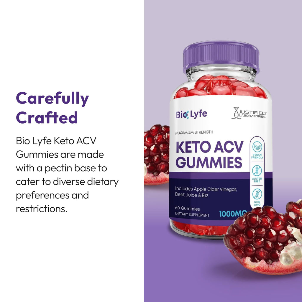 Justified Laboratories Bio Lyfe Keto ACV Gummies (1000 mg) - 60 Count - Formulated with Apple Cider Vinegar, Folate & Vitamin B12