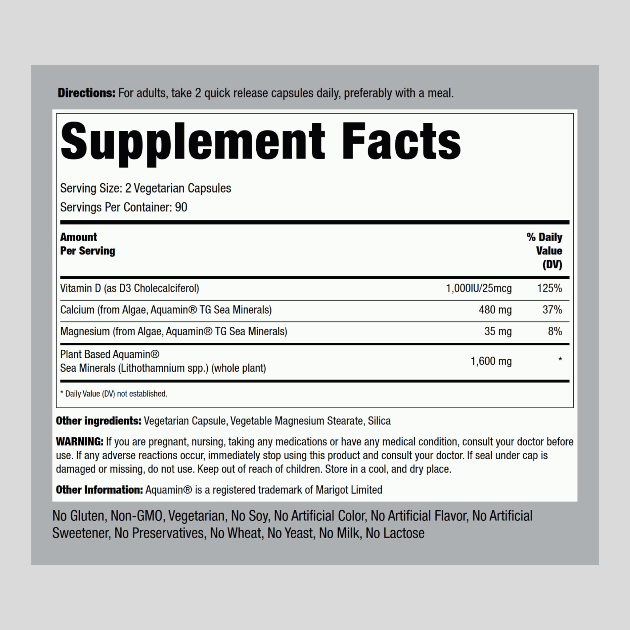 Piping Rock Red Mineral Algae | Vegetarian Calcium | 180 Capsules | Plant Based Plus Trace Minerals | Plus D3 1000 IU | Non-GMO, Gluten Free Supplement