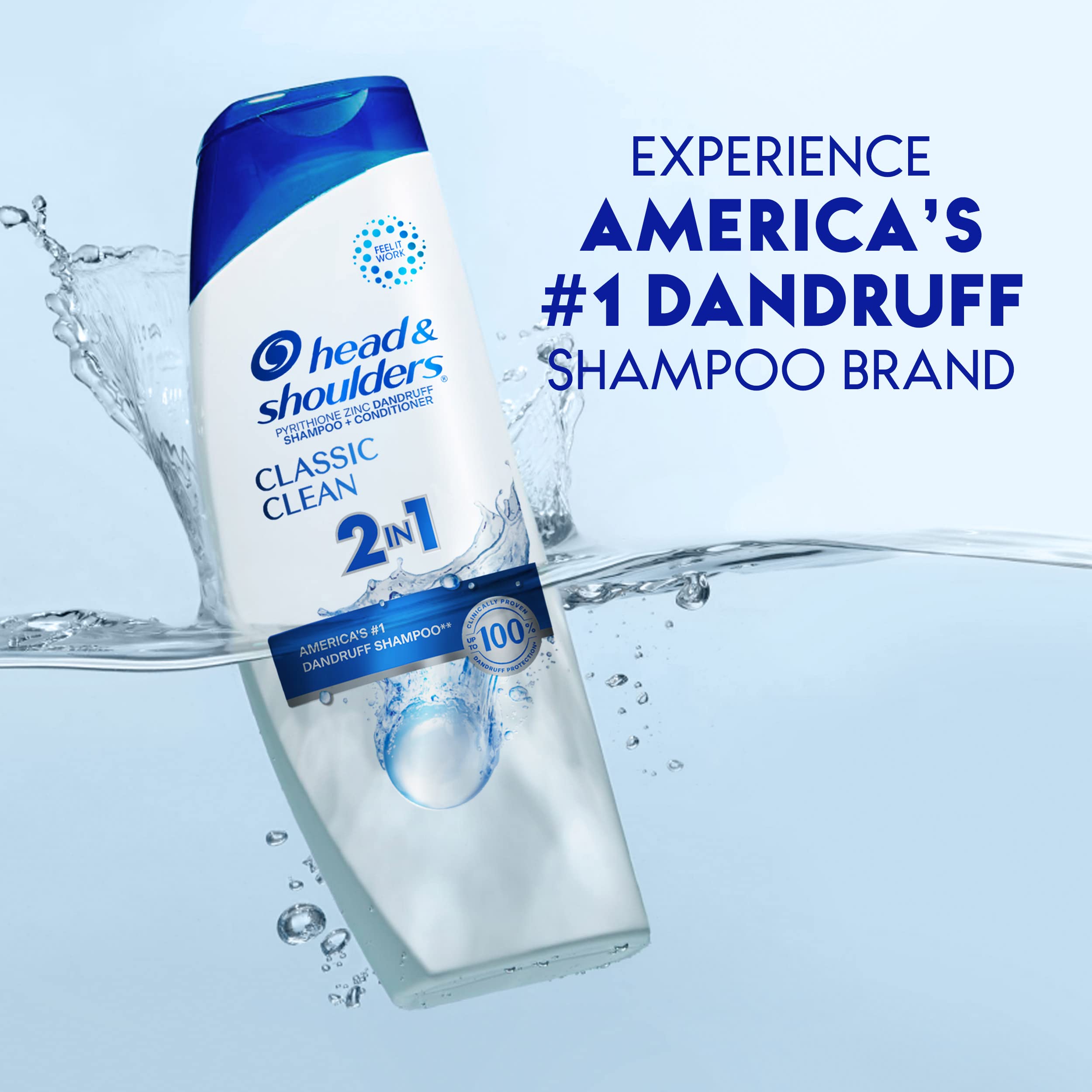 Head & Shoulders Anti-Dandruff Shampoo and Conditioner, Classic Clean 2-in-1, 1% Pyrithione Zinc, Flake Control, Deep Clean,