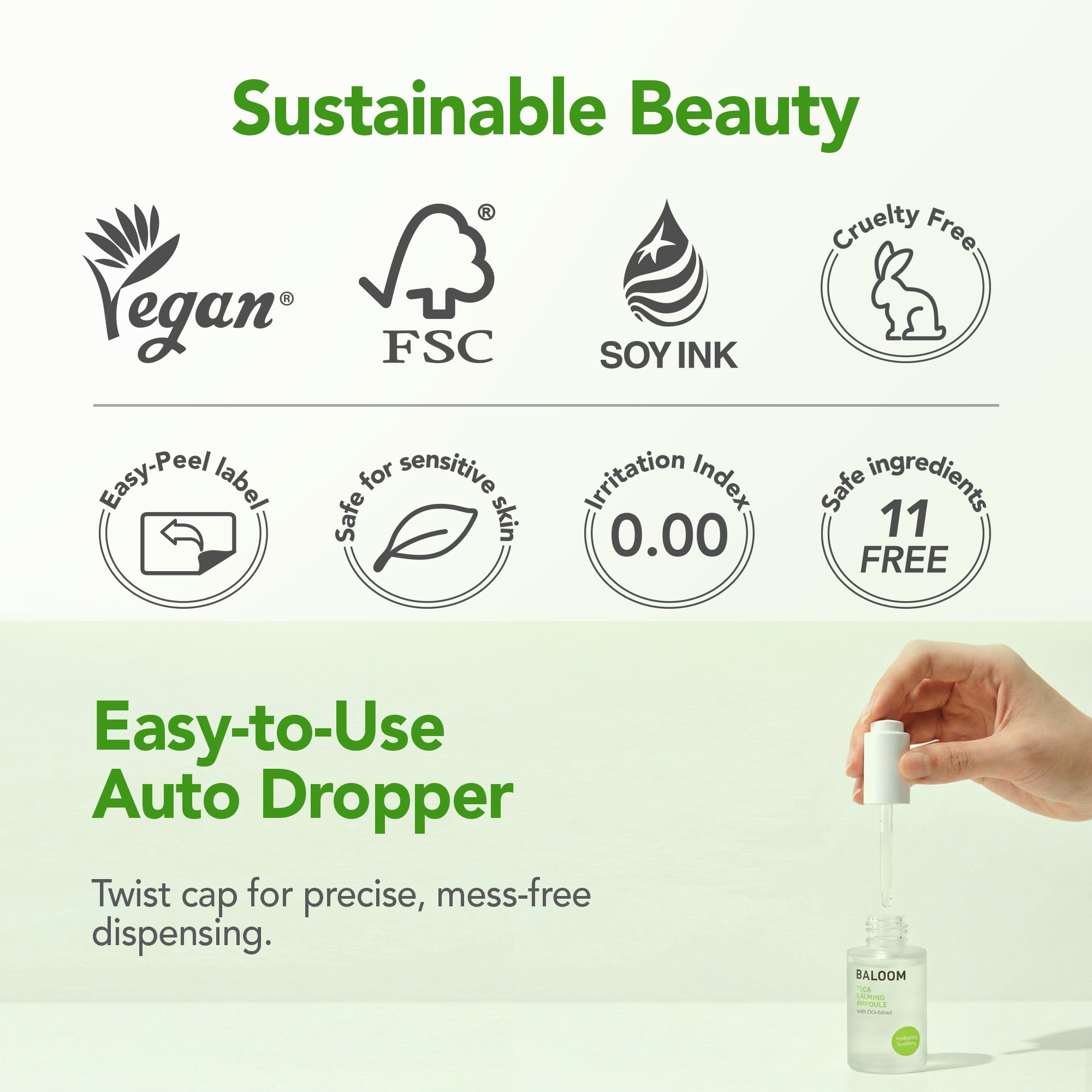 BALOOM Centella Asiatica Calming Ampoule with TECA & Niacinamide - Korean Cica Serum for Sensitive Skin - Soothing Redness Relief,