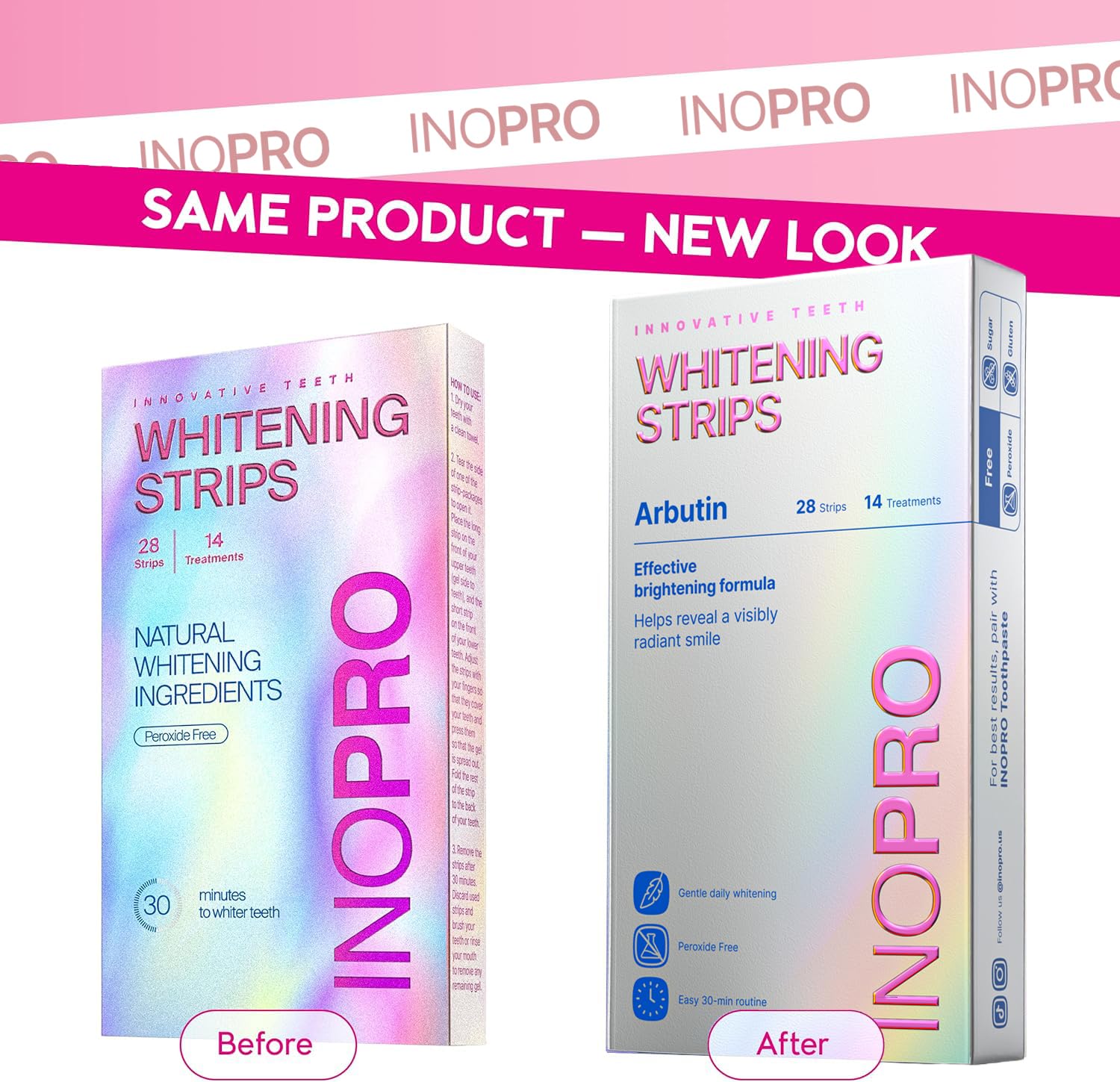 InoPro Teeth Whitening Strips 14 Treatments Kit - Enamel Safe Teeth Whitener, Peroxide-Free, Green White Strips