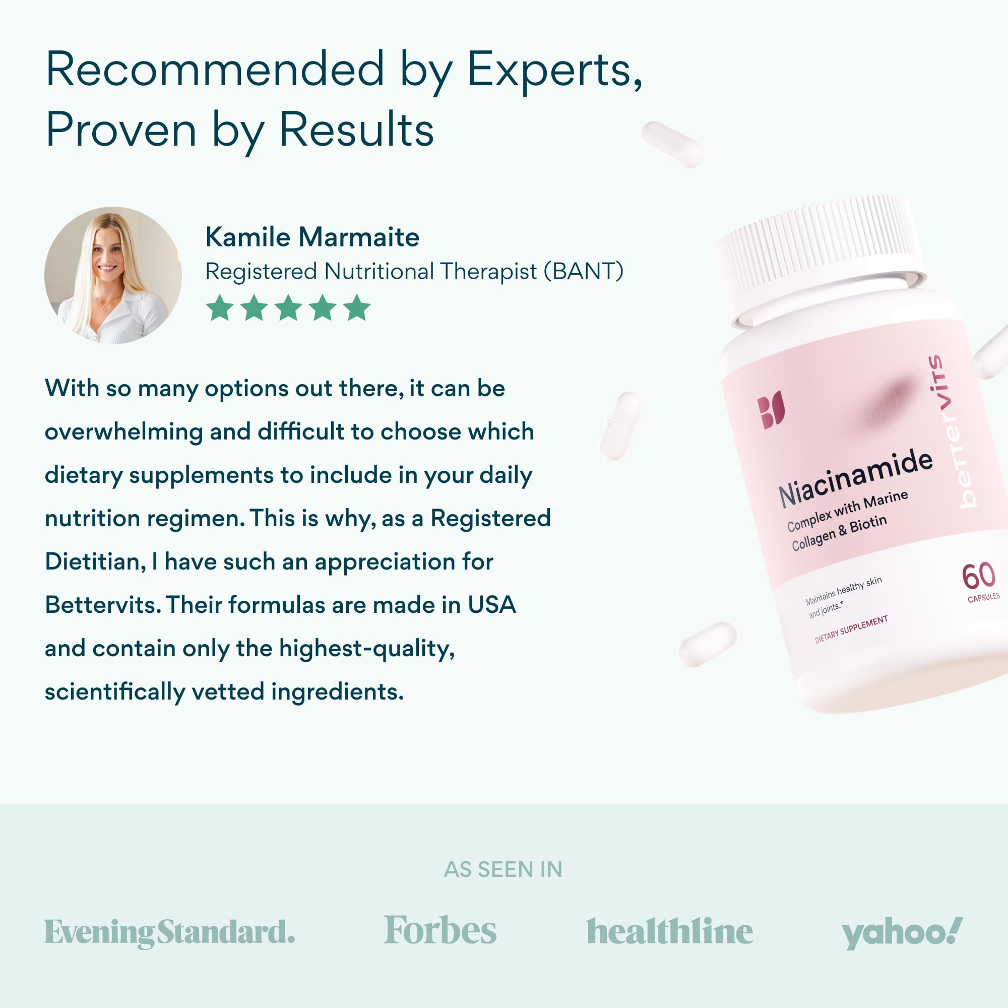 Bettervits Niacinamide Supplement with Vitamin B3, Marine Collagen & Hyaluronic Acid | High-Strength Vitamin B3 Capsules 300 mg. with Turmeric for Energy Metabolism