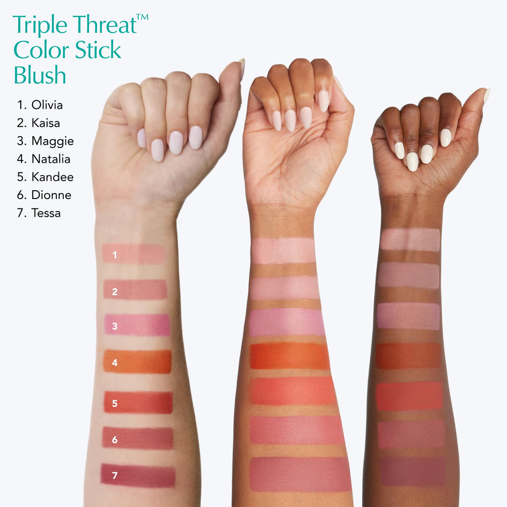 Thrive Causemetics Triple Threat Color Stick: Cream Blush Stick with Vitamin E, Evening Primrose Oil, Waterproof Smudge Proof Face Makeup Formula, Dionne (Brick Red Shimmer)