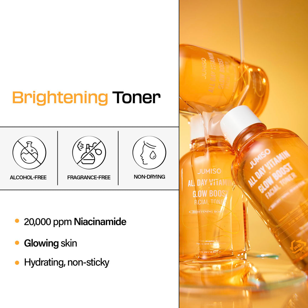 JUMISO All Day Vitamin Glow Boost Facial Toner, Vitamin Daily Toner, Vitamin B,C Toner, Skin Brightening Hydrating, Glowing Toner, Naturally Radiant&Plump Skin, EO&Fragrance Free, 125ml 4.22 FL.OZ