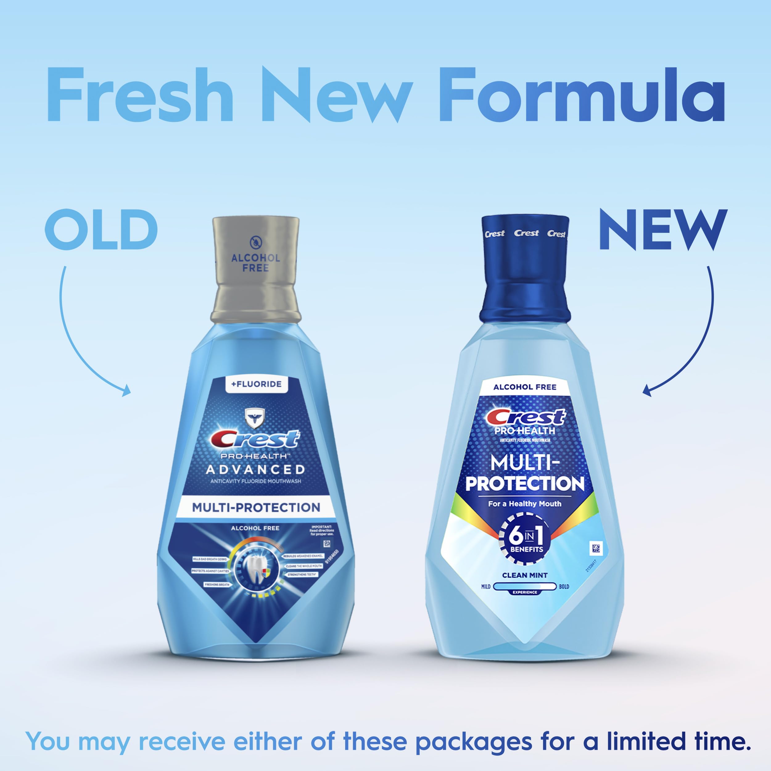 Crest Mouthwash Pro Health Multi-Protection, 1L, 2 Pack, 6-in-1 Benefits, Alcohol Free, Enamel Repair, Breath Freshener, Anti Cavity, Fluoride mouthwash, Bad Breath Treatment