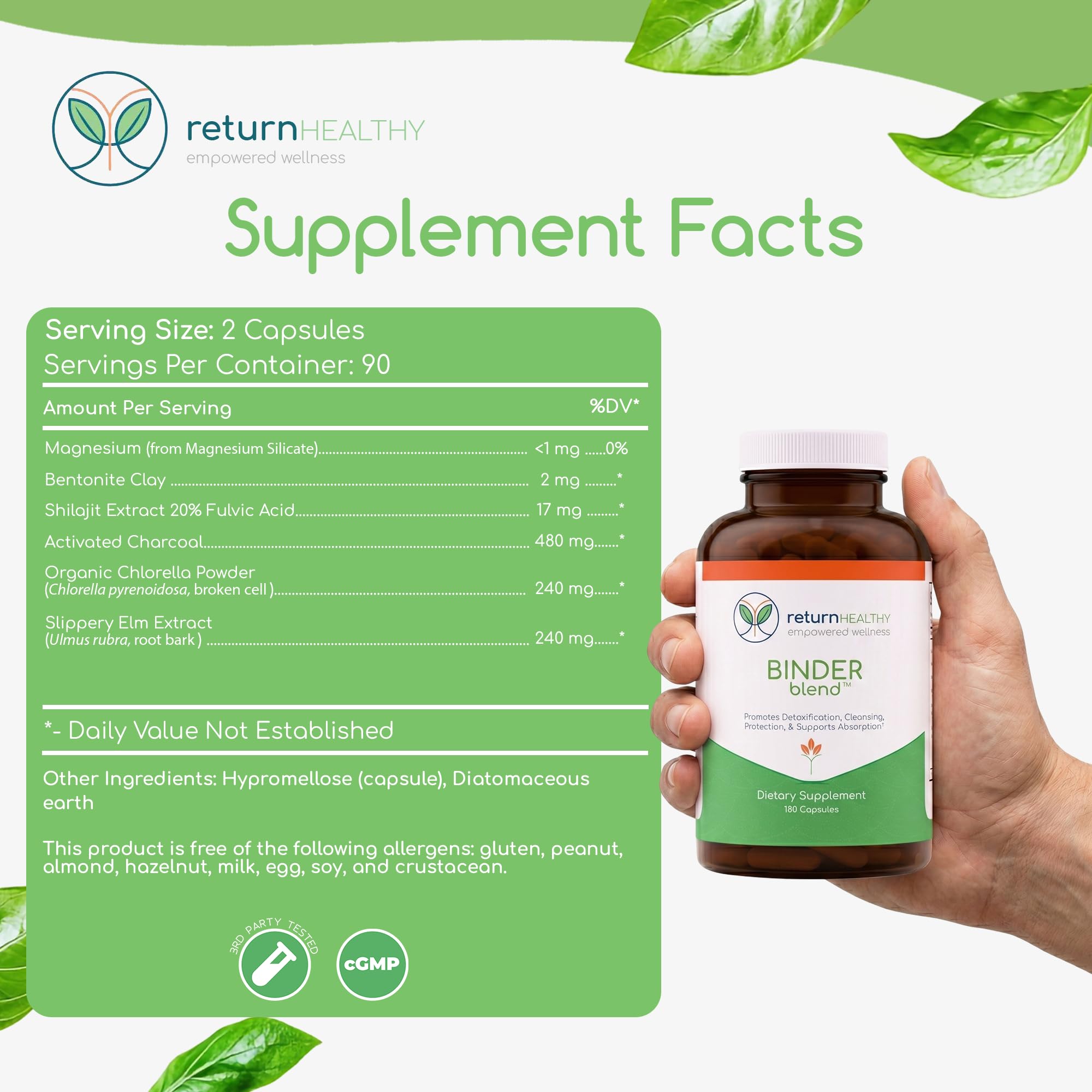 Binder Blend - Toxin Binder Supplement, Detox Capsules for a Healthy Gut - 180 Capsules - 90 Servings - 960mg Activated Charcoal