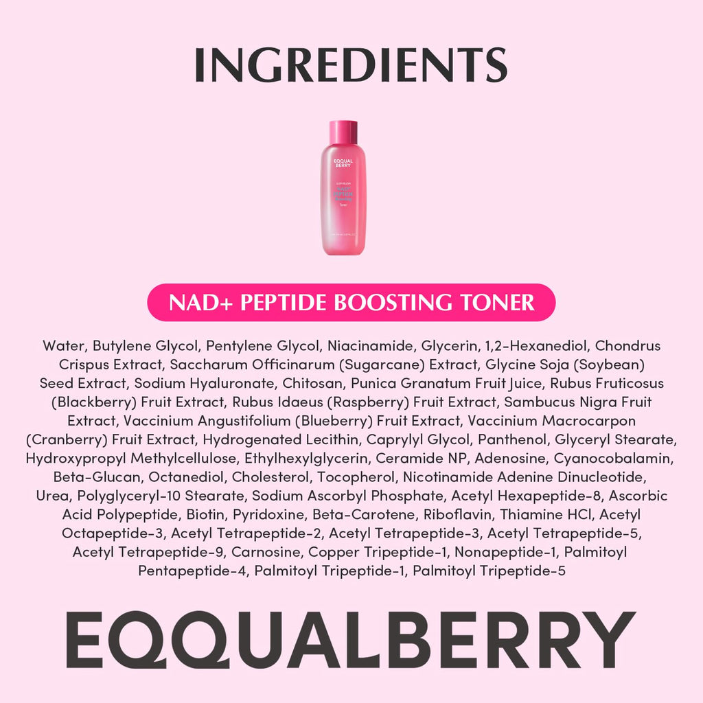 EQQUALBERRY NAD+ Peptide Boosting Toner – NAD+ 5% & 13 Peptides Anti-Aging Korean Skincare Hydrating Face Toner | Firming & Lifting Pink NAD