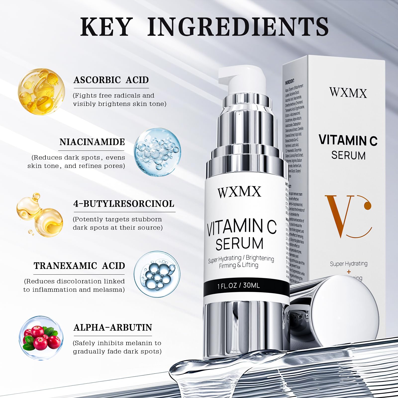 Super Vitamin C Serum for Face: All-in-One Hydrating Anti-Aging Formula by Vitamin C, Hyaluronic Acid, Caffeine-Firming, Lifting, Targets Dark Spots,