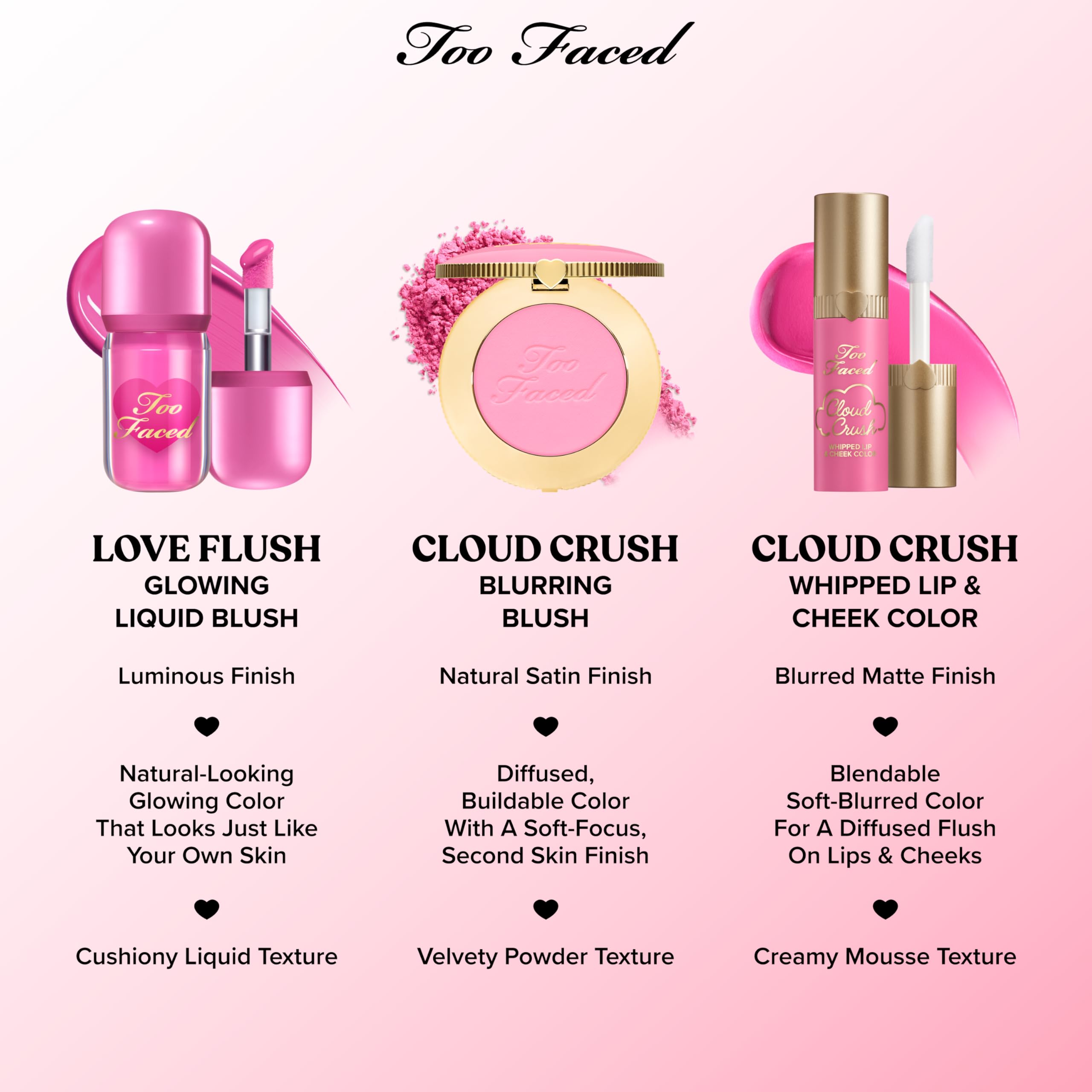 Too Faced Cloud Crush Blurring Blush | Velvety Powder Blush for Cheeks with High-Pigment Formula | 93% Naturally Derived Ingredients, Vegan & Cruelty-Free, Velvet Crush, 0.17 Ounce